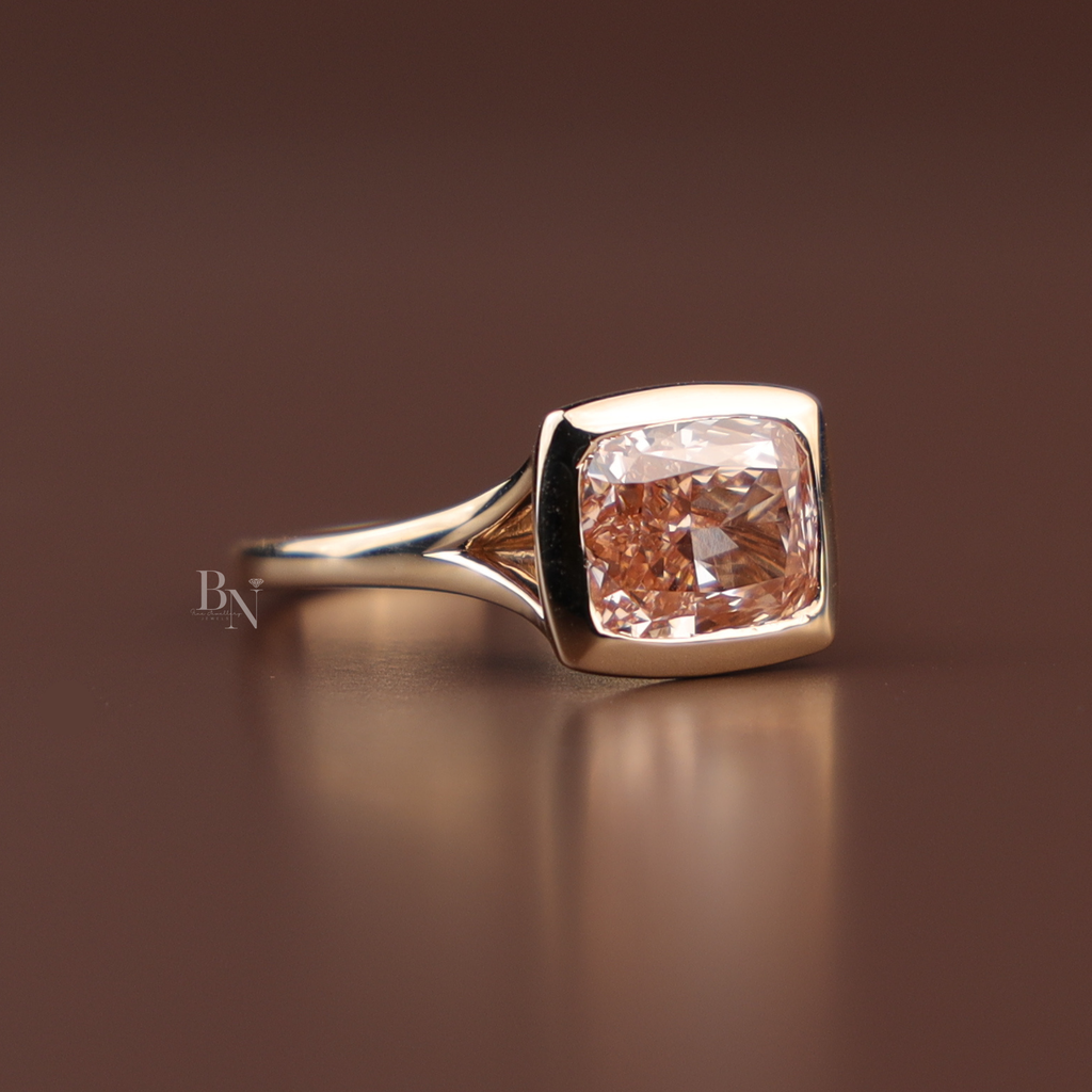 3ct Fancy Pink Cushion Lab Diamond Ring, East West Bezel Set Ring, Rose Gold Minimalist Wedding Ring, Unique Solitaire