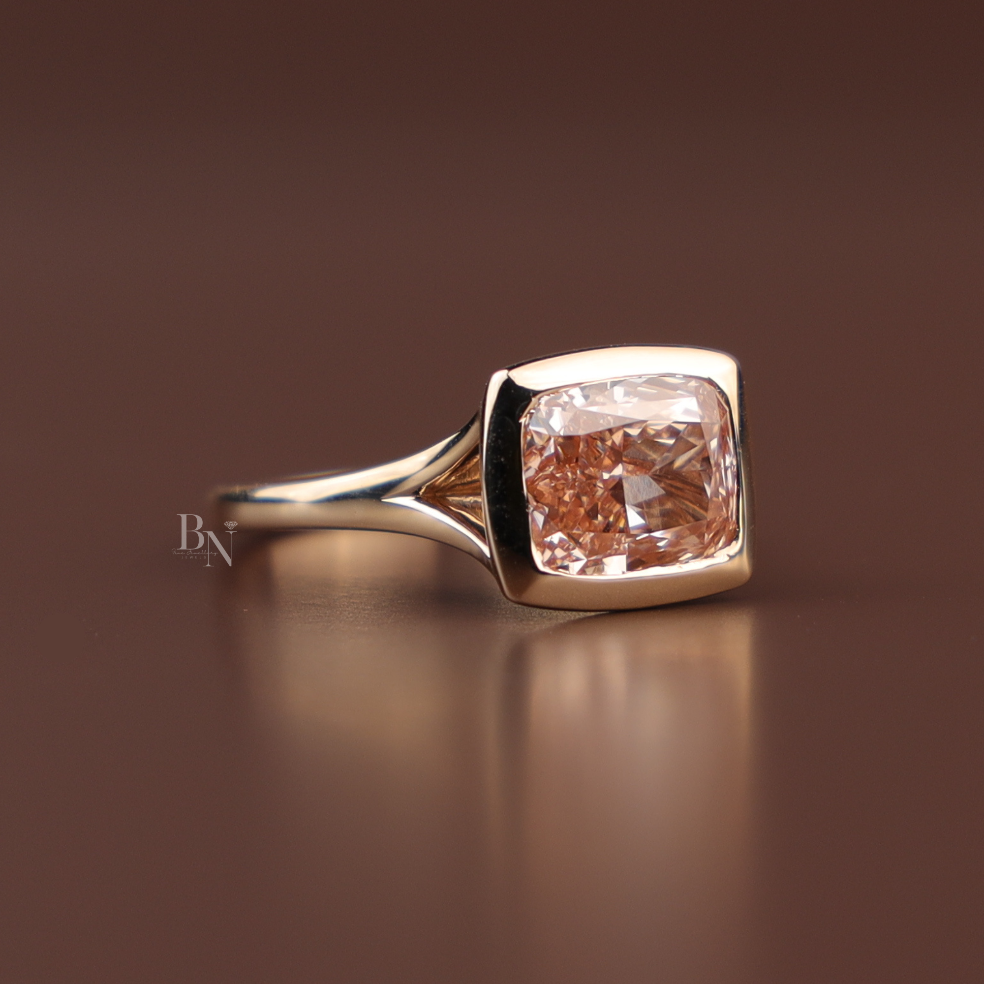 3ct Fancy Pink Cushion Lab Diamond Ring, East West Bezel Set Ring, Rose Gold Minimalist Wedding Ring, Unique Solitaire