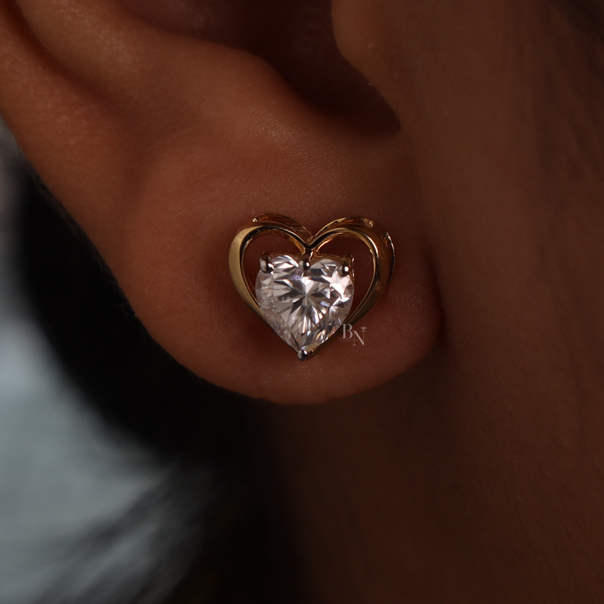 2ctw Heart Cut Lab Diamond Stud Earrings | Romantic Gold Heart Frame Studs | Ethical Fine Jewelry | Luxury Anniversary Gift |