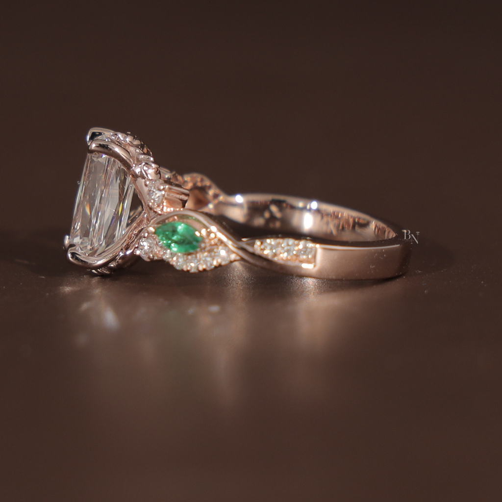 1.5ct Ashoka Cut Lab Diamond Engagement Ring | Hidden Halo Rose Gold Vine Band | Crushed Ice Radiant | IGI Certified | Unique Bridal Ring