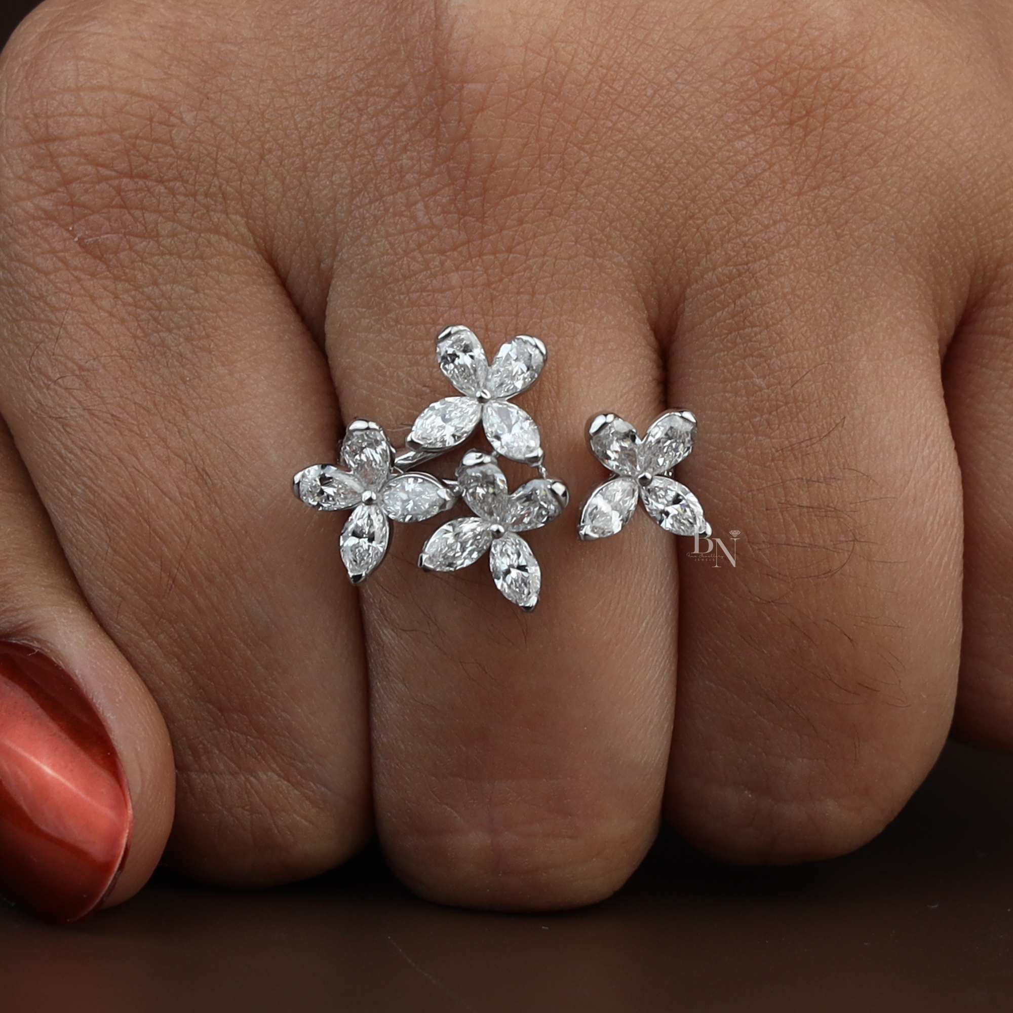 2ctw Butterfly Lab Grown Diamond Ring | Marquise Cut Cluster Bypass Band | 14K White Gold Floral Engagement Ring |