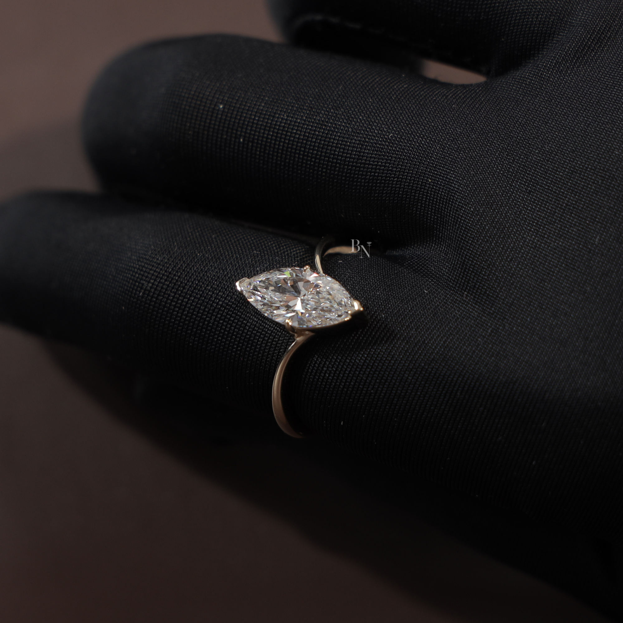 1.5 Carat Marquise Lab Grown Diamond Engagement Ring | Hidden Halo Solitaire | 14K Solid White Gold | Cathedral Pave Bridal Ring |