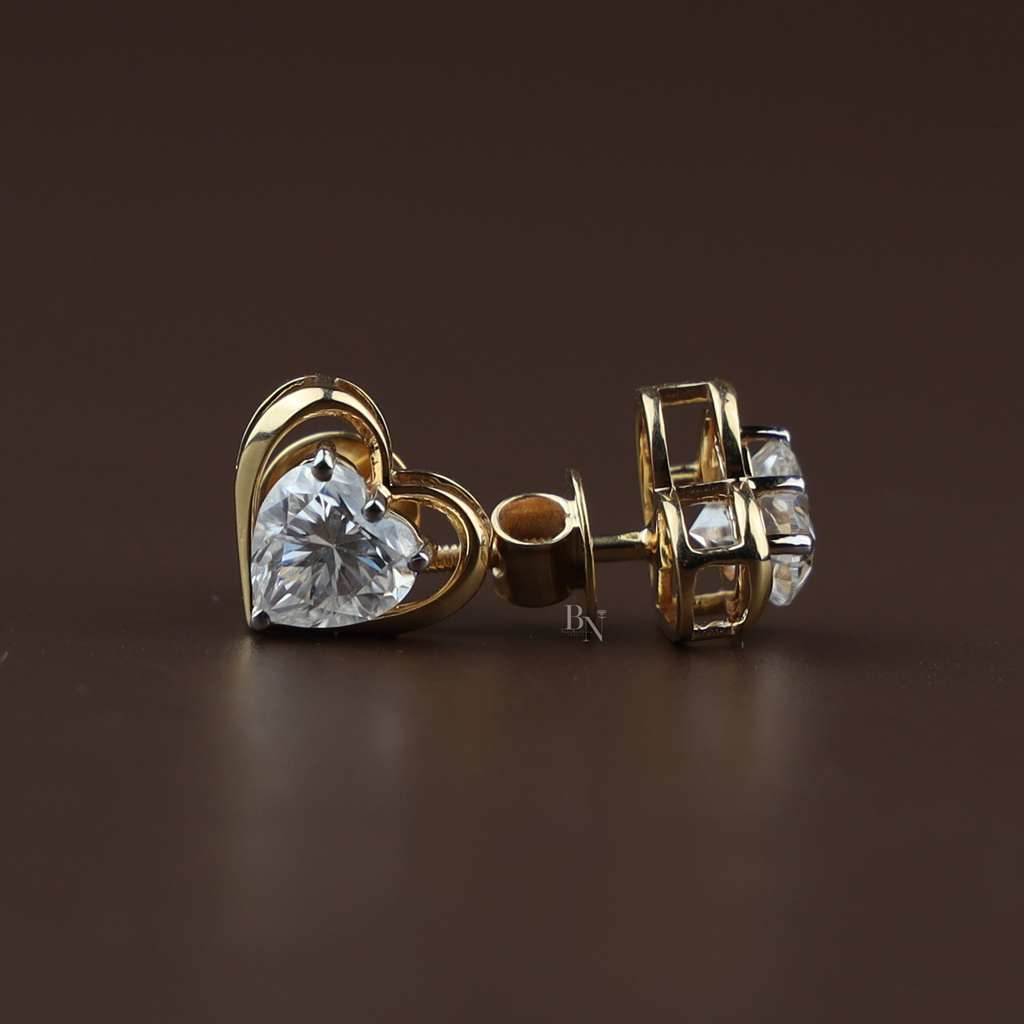 2ctw Heart Cut Lab Diamond Stud Earrings | Romantic Gold Heart Frame Studs | Ethical Fine Jewelry | Luxury Anniversary Gift |
