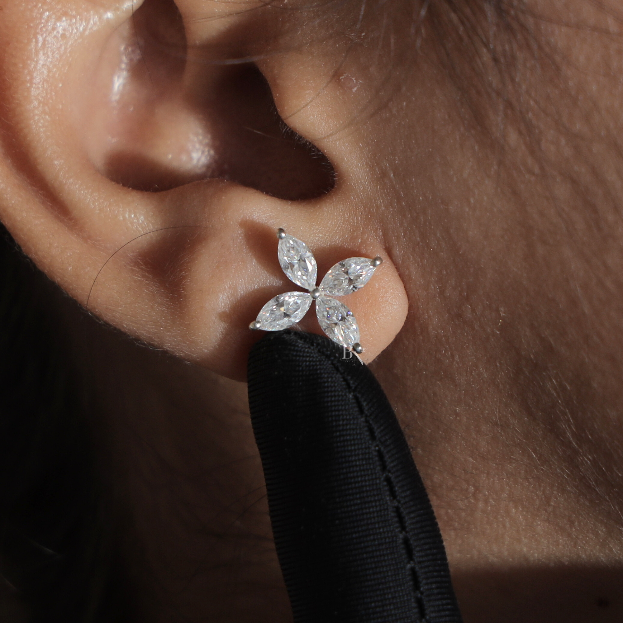 1.60 Carat Marquise Lab Grown Diamond Stud Earrings | 14K White Gold Floral Cluster Studs | IGI Certified Diamond | Secure Screw Back