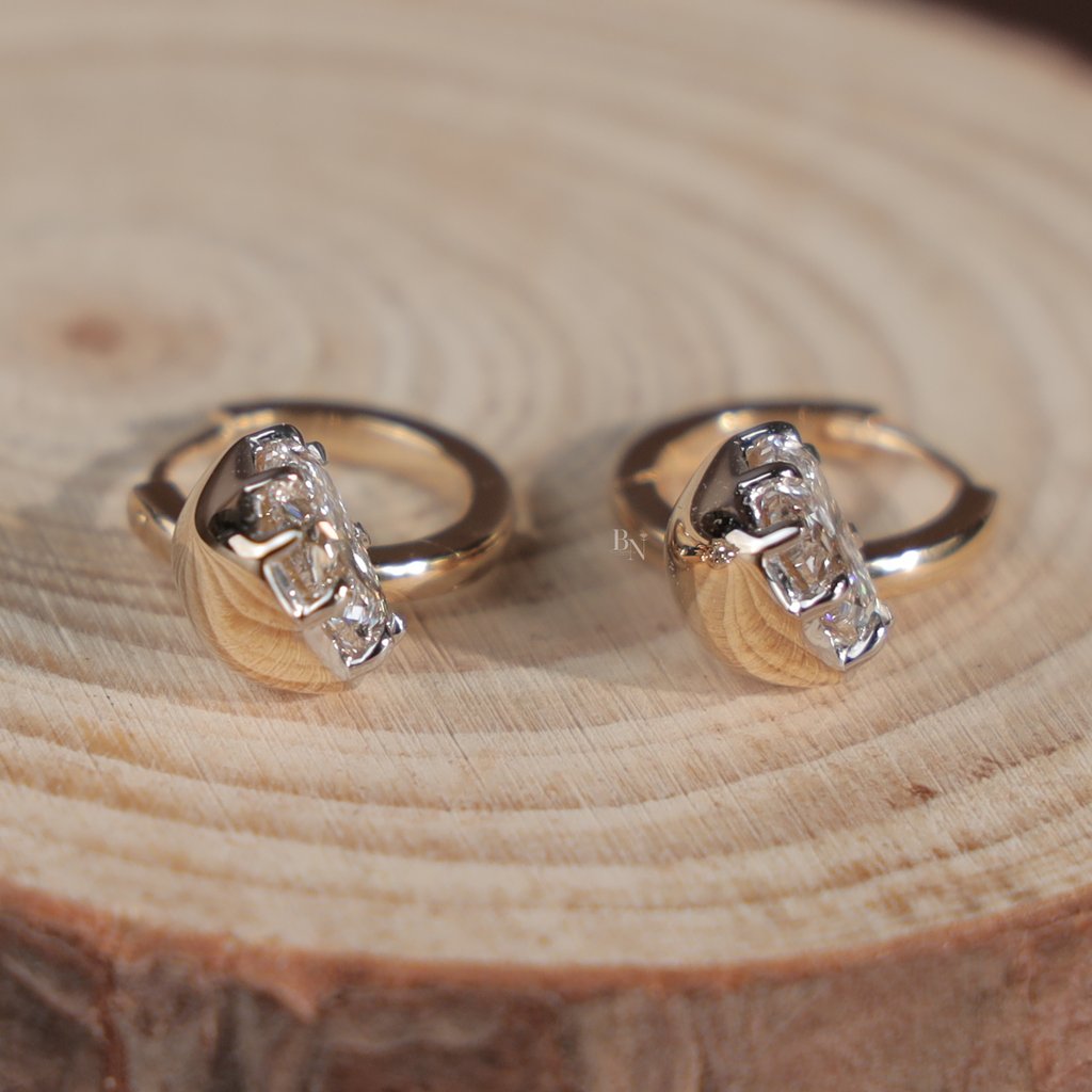 3ct Heart Cut Lab Grown Diamond Earrings | 18K Yellow Gold Hidden Halo Hoops | IGI Certified Lab Diamond Studs | Pave Bridal Jewelry Gift