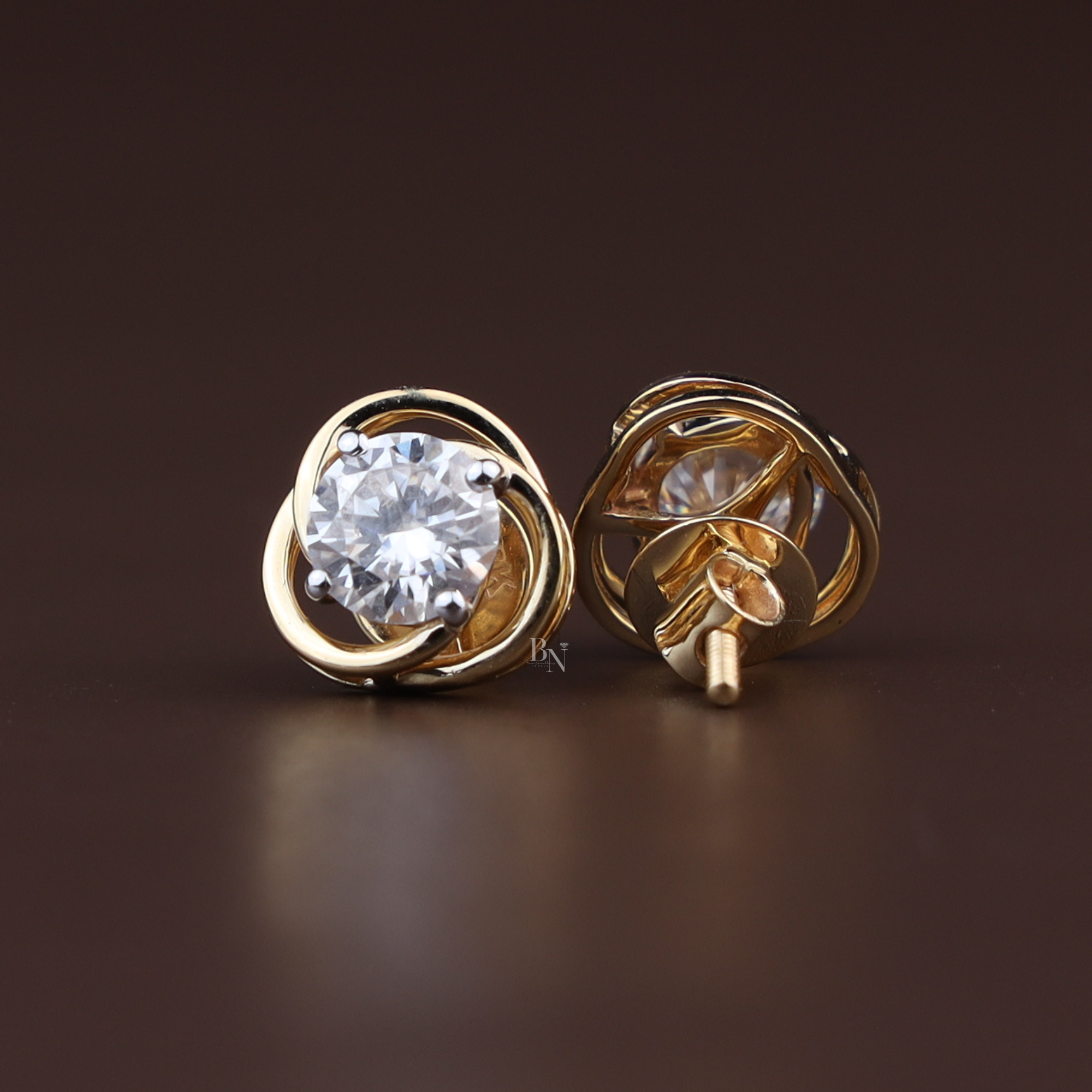 2ctw Round Lab Diamond Stud Earrings | Swirl Gold Halo Studs | Ethical Fine Jewelry | Minimalist Everyday Luxury | Anniversary Gift
