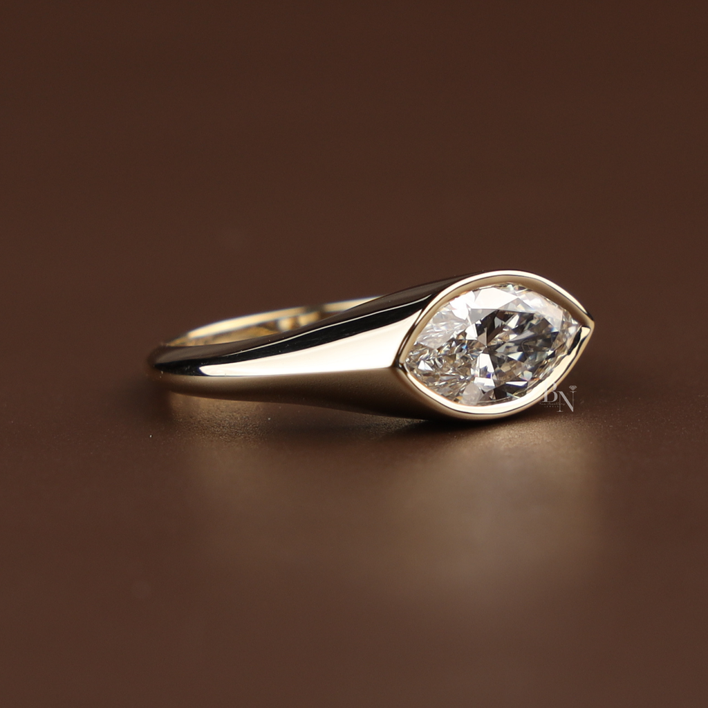 1.25ct Marquise Lab Diamond Engagement Ring | East West Bezel Set Solitaire | 14k Gold Minimalist Ring | Modern Unique Proposal Jewelry