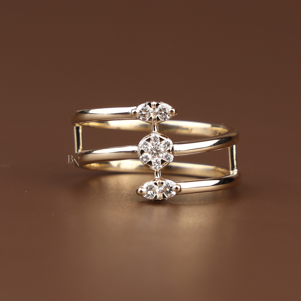Triple Band Bypass Lab Diamond Ring | Multi Row Cage Band | Marquise and Round Cluster | Minimalist Bridal | Anniversary Gift