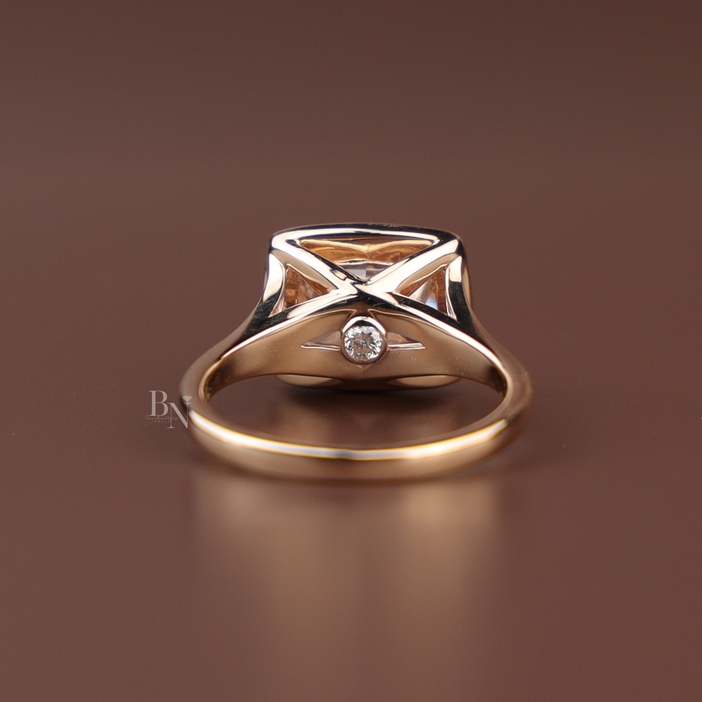 3ct Fancy Pink Cushion Lab Diamond Ring, East West Bezel Set Ring, Rose Gold Minimalist Wedding Ring, Unique Solitaire