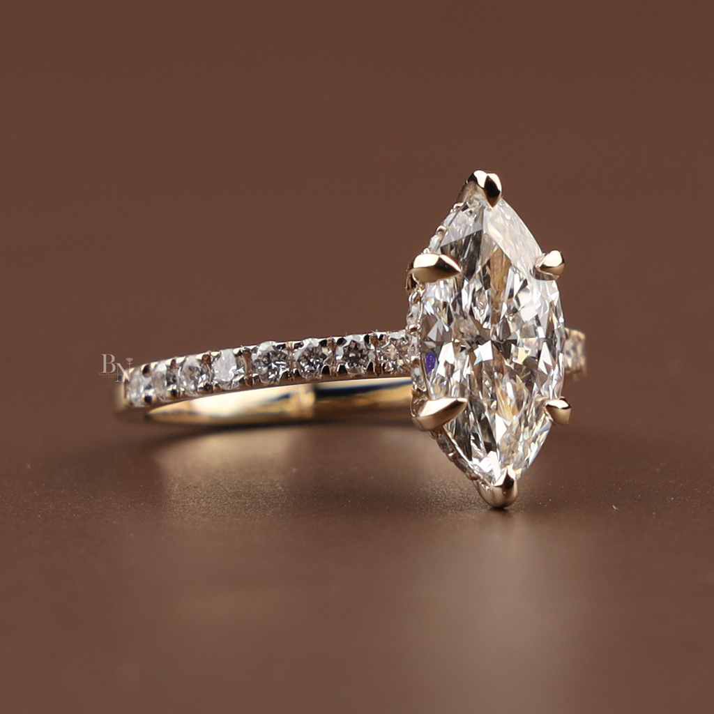 3ct Marquise Lab Grown Diamond Engagement Ring | Hidden Halo Pave Bridal Ring | 14K Yellow Gold Split Shank | IGI Certified | Promise Ring (Copy)