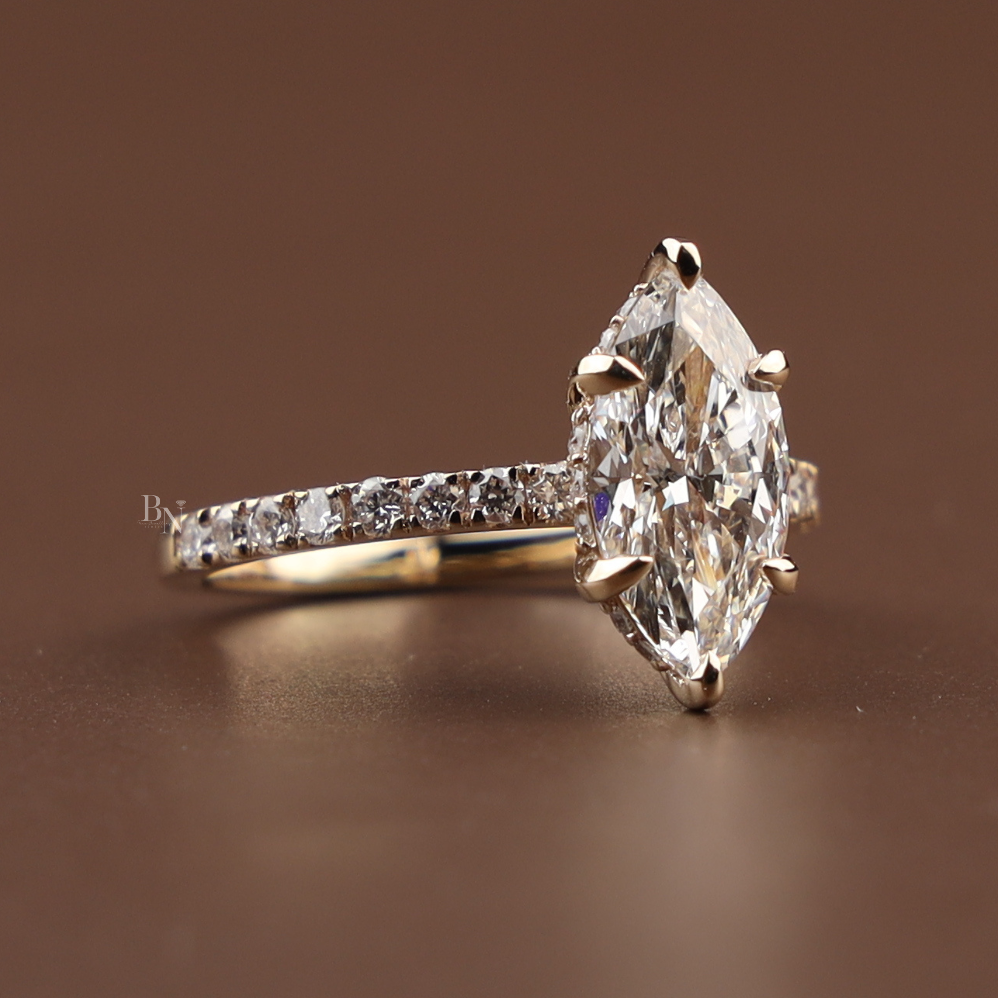 3ct Marquise Lab Grown Diamond Engagement Ring | Hidden Halo Pave Bridal Ring | 14K Yellow Gold Split Shank | IGI Certified | Promise Ring (Copy)