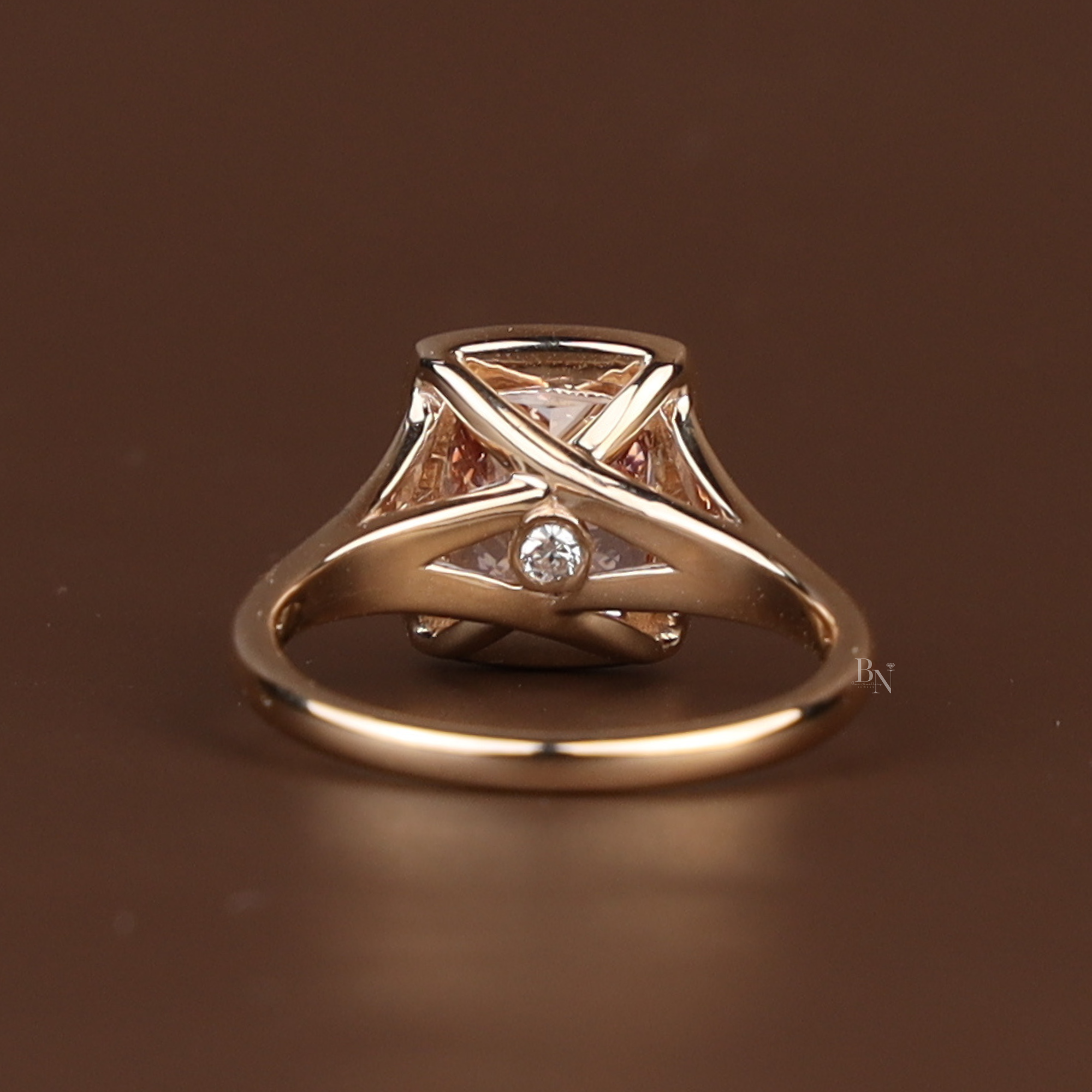 3ct Cushion Cut Fancy Pink Lab Grown Diamond Engagement Ring | 14K Solid Gold Bezel Set Solitaire | Split Shank Cathedral Bridal Ring | IGI
