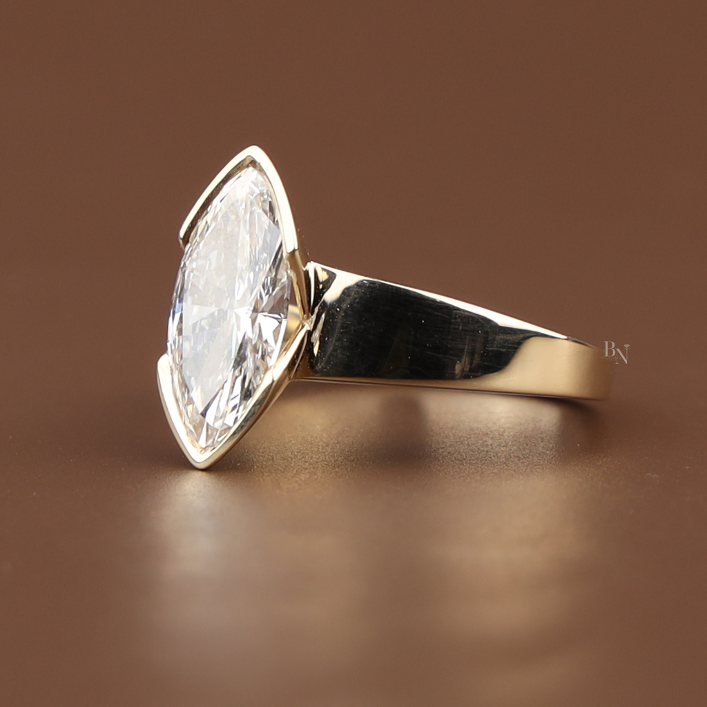 2ct Marquise Diamond Engagement Ring | 18K Yellow Gold Bezel Set Tapered Band | IGI Certified Ring