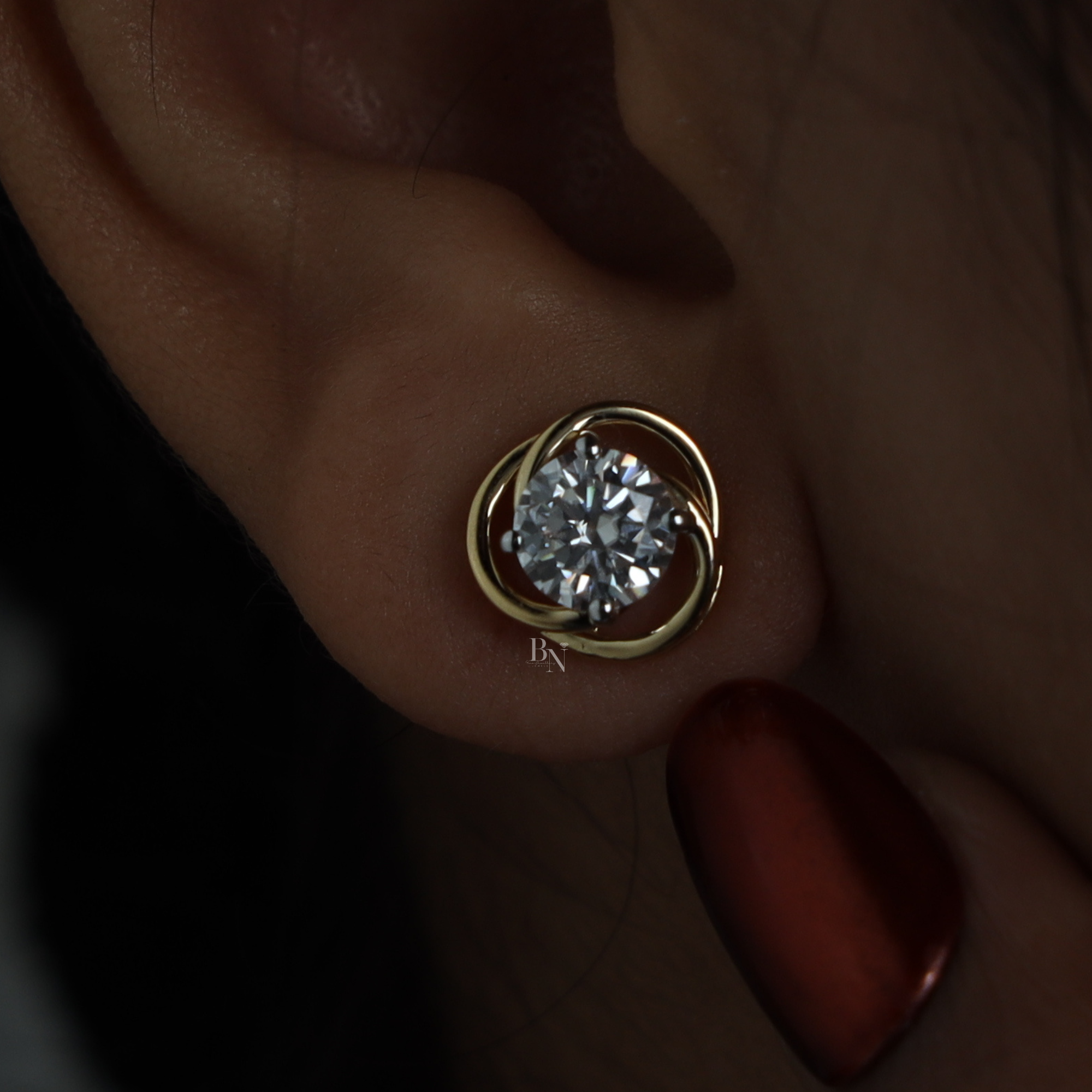 2ctw Round Lab Diamond Stud Earrings | Swirl Gold Halo Studs | Ethical Fine Jewelry | Minimalist Everyday Luxury | Anniversary Gift