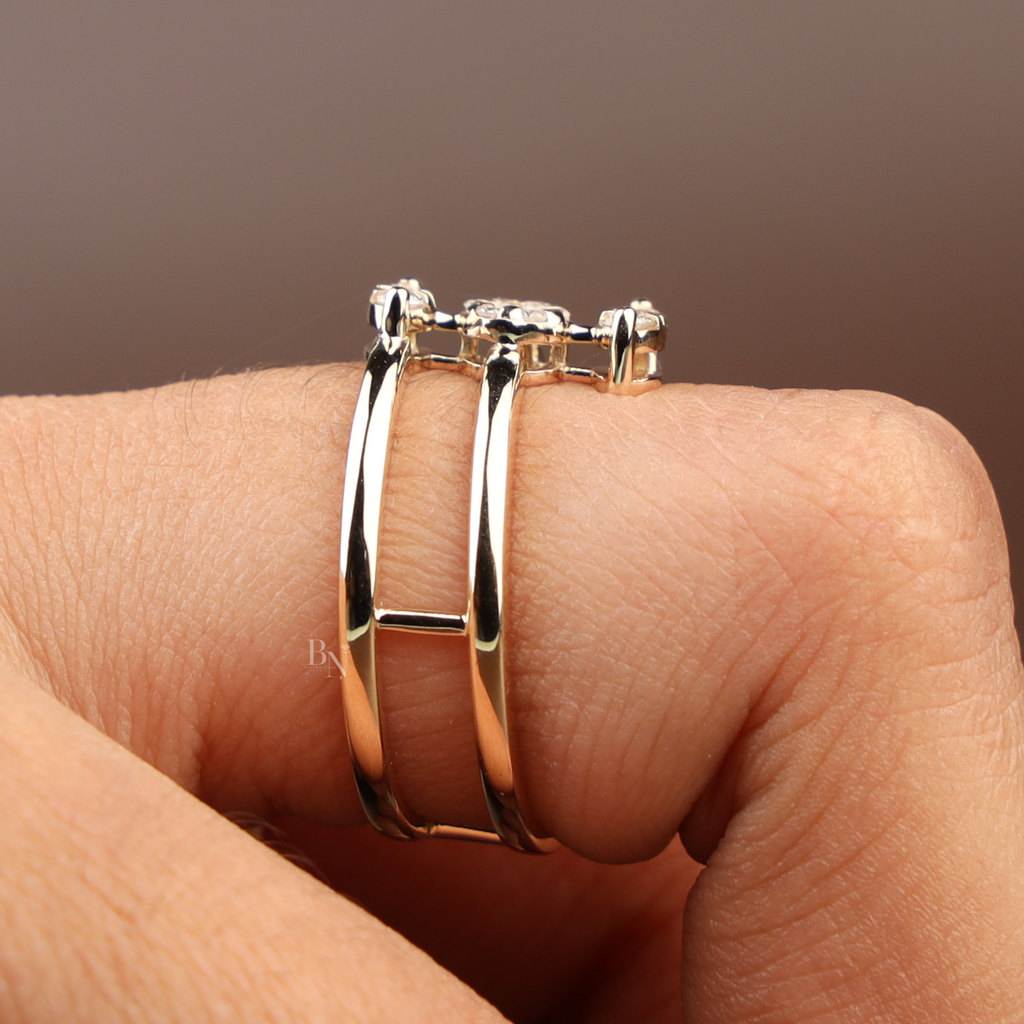 Triple Band Bypass Lab Diamond Ring | Multi Row Cage Band | Marquise and Round Cluster | Minimalist Bridal | Anniversary Gift