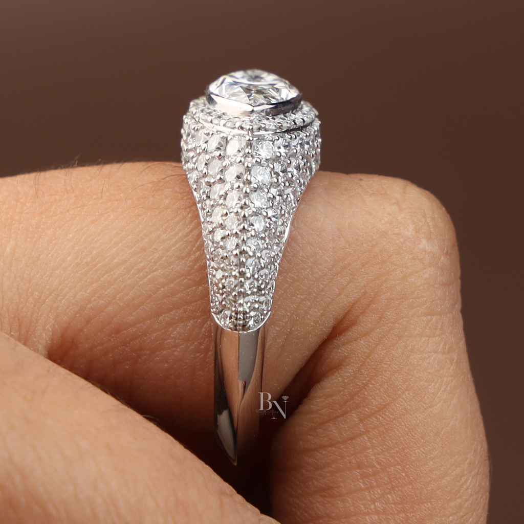 2ct Marquise Lab Grown Diamond Engagement Ring | Hidden Halo Pave Band | 14K White Gold Cathedral Ring | IGI Certified
