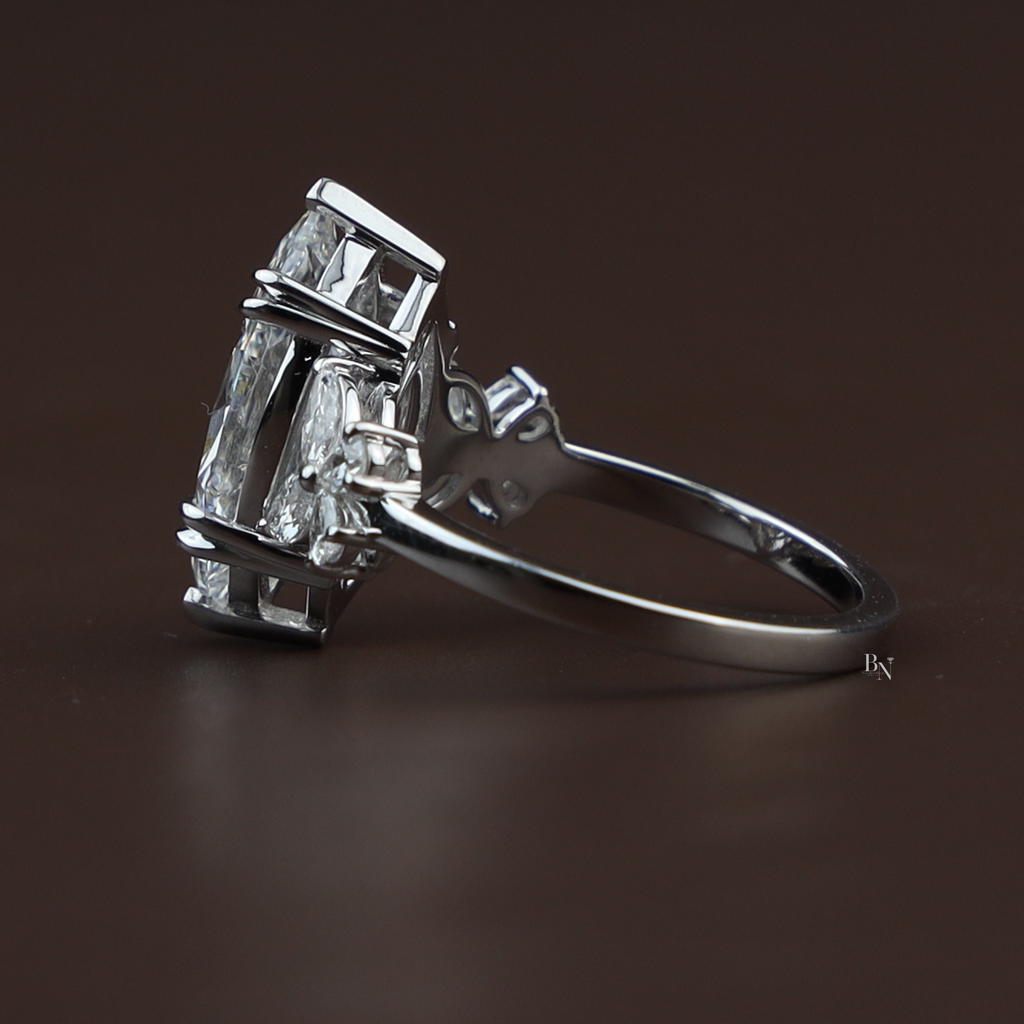 3.50ct Marquise Lab Grown Diamond Engagement Ring | Butterfly Side Stones | 14K White Gold V-Prong | IGI Certified Type IIa Bridal Jewelry
