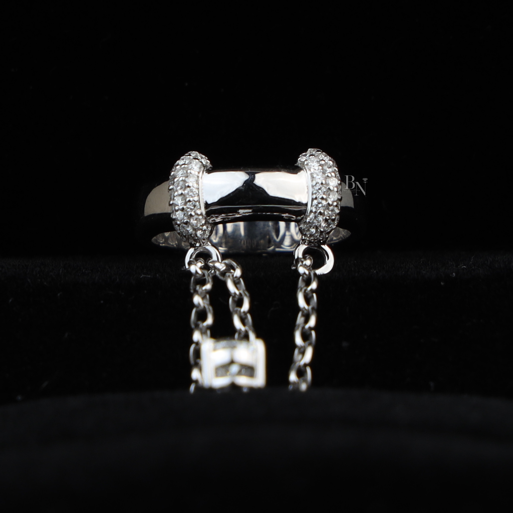 Pear Cut Lab Grown Diamond Dangle Chain Ring | 14K White Gold Lariat Band | Avant Garde Minimalist Bridal Jewelry | Edgy Teardrop Ring