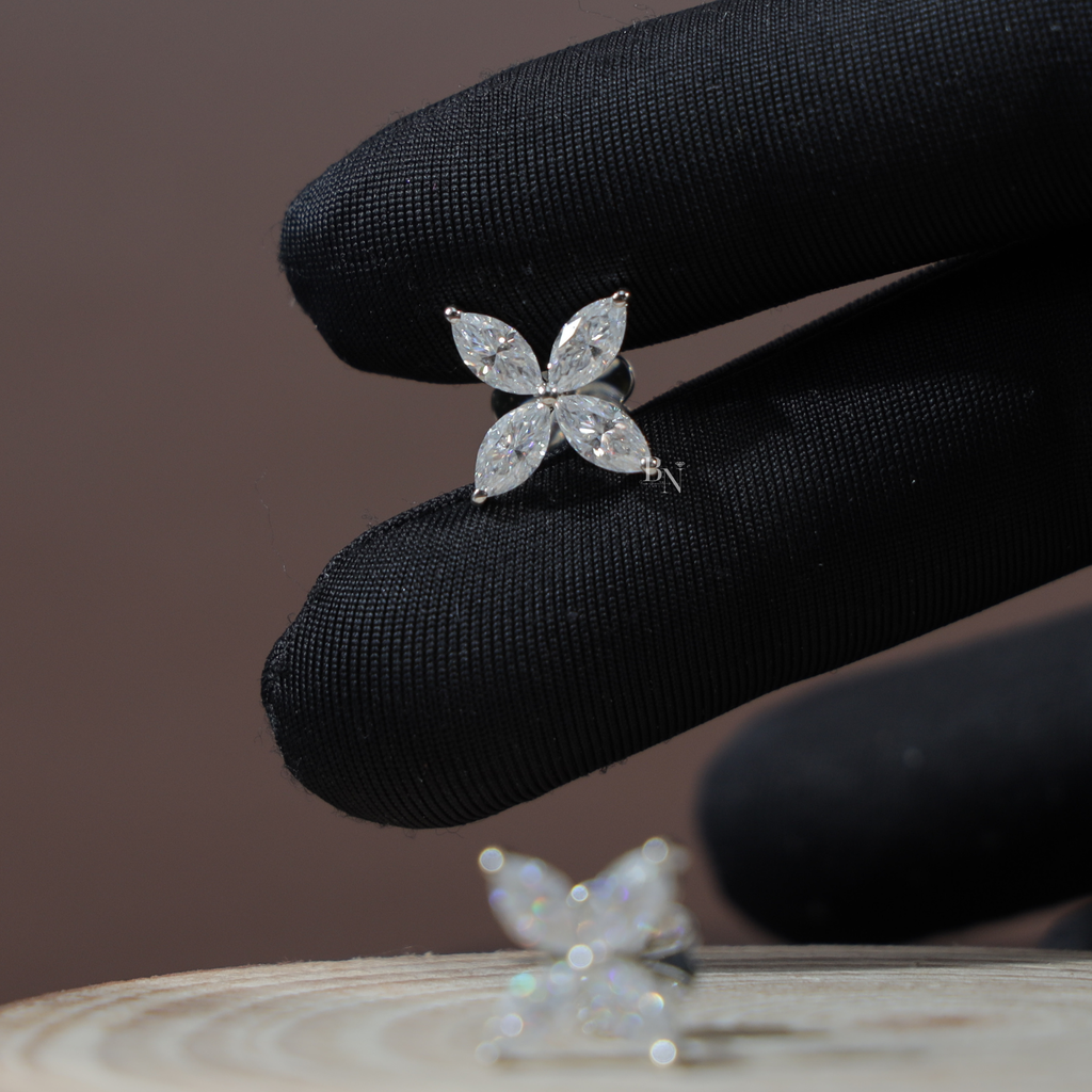 1.60 Carat Marquise Lab Grown Diamond Stud Earrings | 14K White Gold Floral Cluster Studs | IGI Certified Diamond | Secure Screw Back