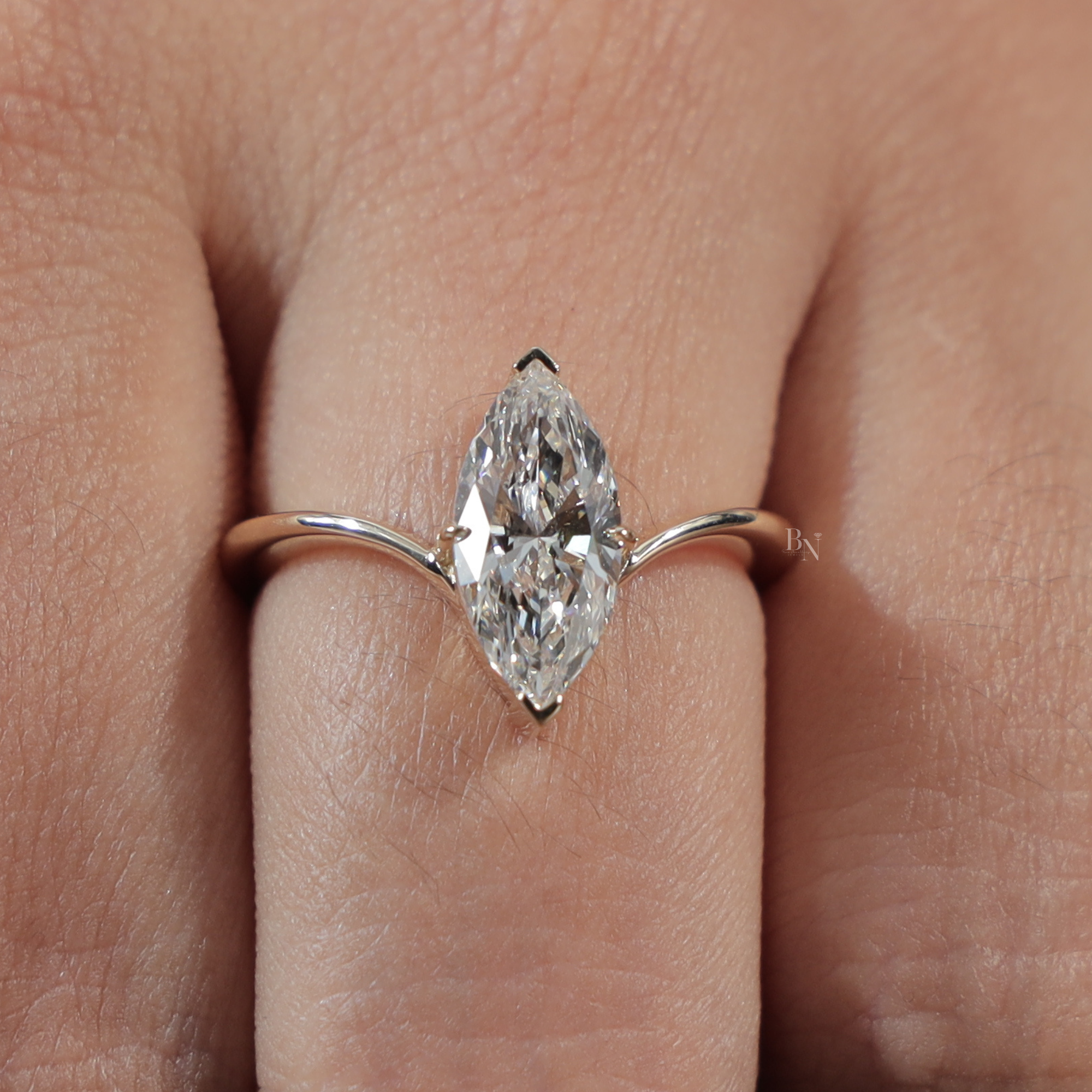 1.5 Carat Marquise Lab Grown Diamond Engagement Ring | Hidden Halo Solitaire | 14K Solid White Gold | Cathedral Pave Bridal Ring |