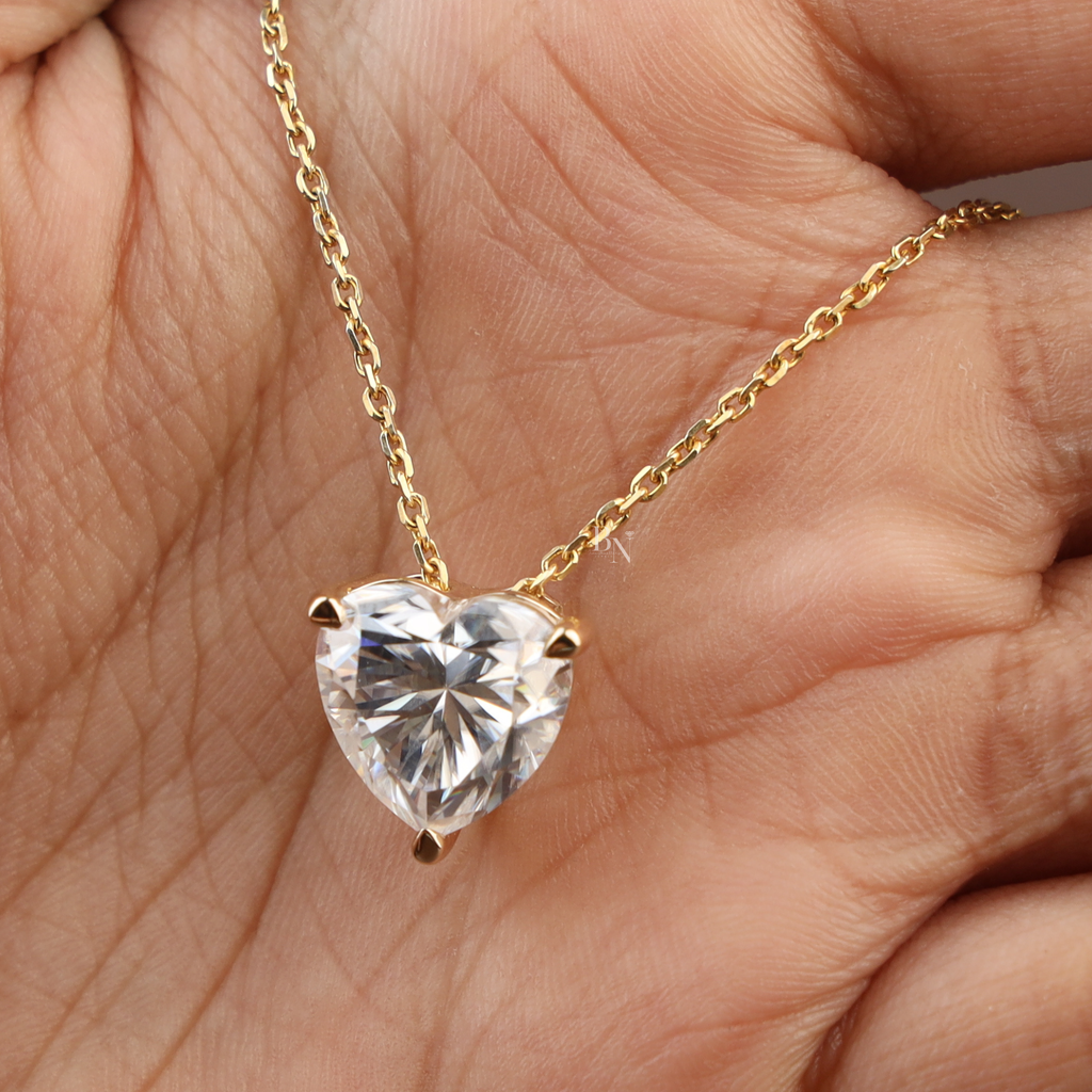 6ct Heart Cut Moissanite Pendant | 14K Yellow Gold Solitaire Necklace | Brilliant Fire Sparkle | Handmade Fine Jewelry |(ONLY PENDANT)