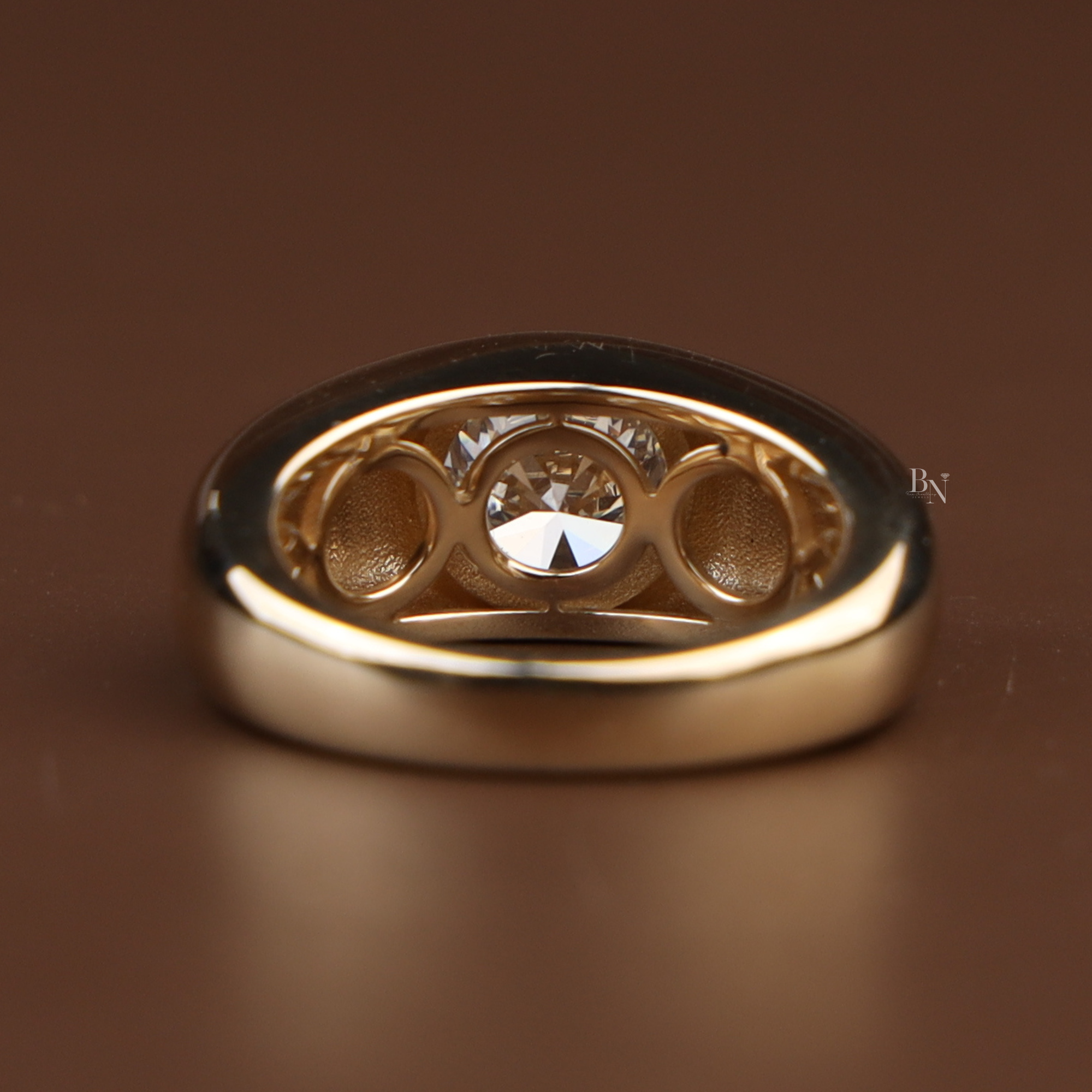 1.5ct Round Lab Grown Diamond Engagement Ring | Bezel Set Solitaire | 14K Yellow Gold Wide Band | IGI Certified |