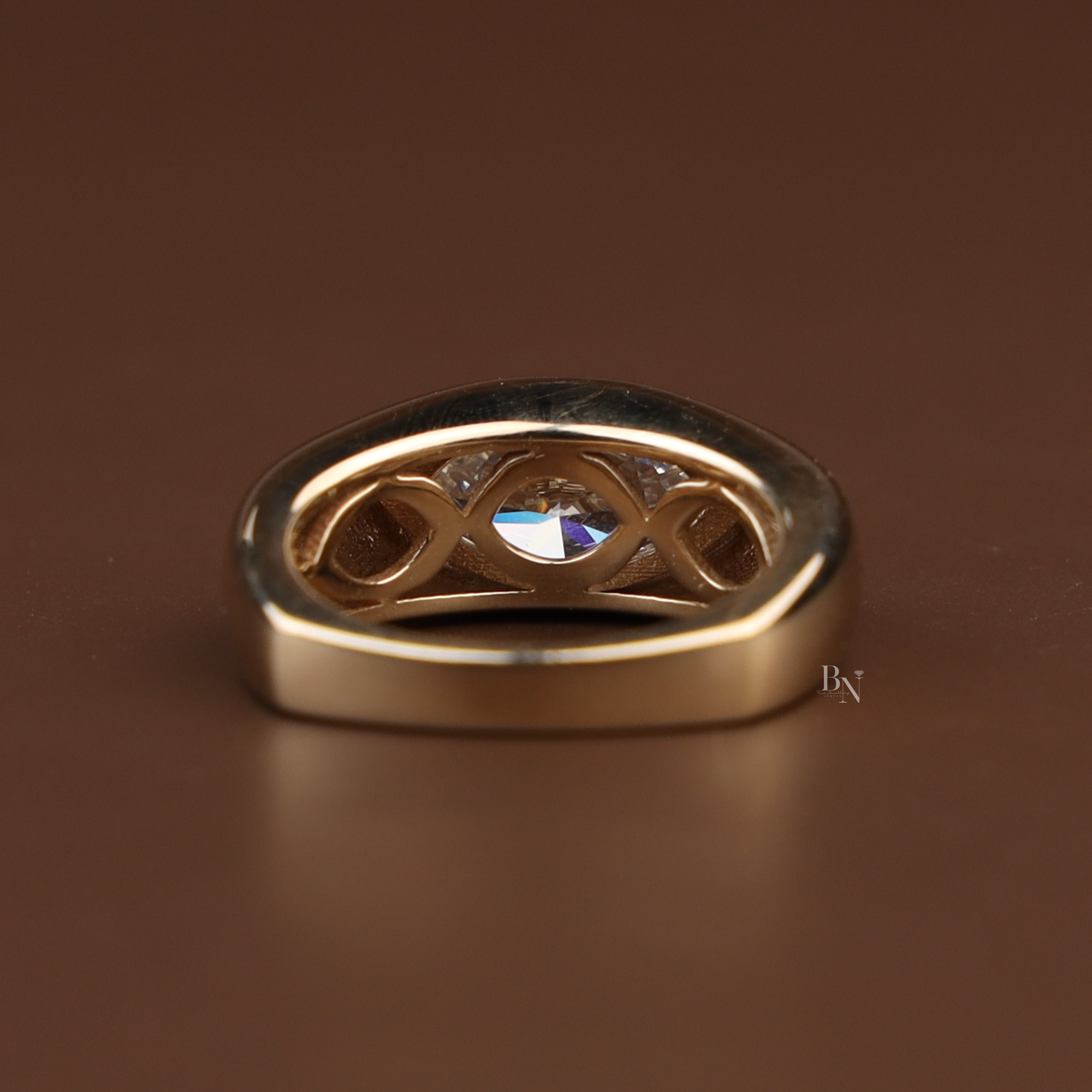 1.5ct Marquise Lab Grown Diamond Engagement Ring | Bezel Set East West Solitaire | 14K Yellow Gold Wide Band | IGI Certified |