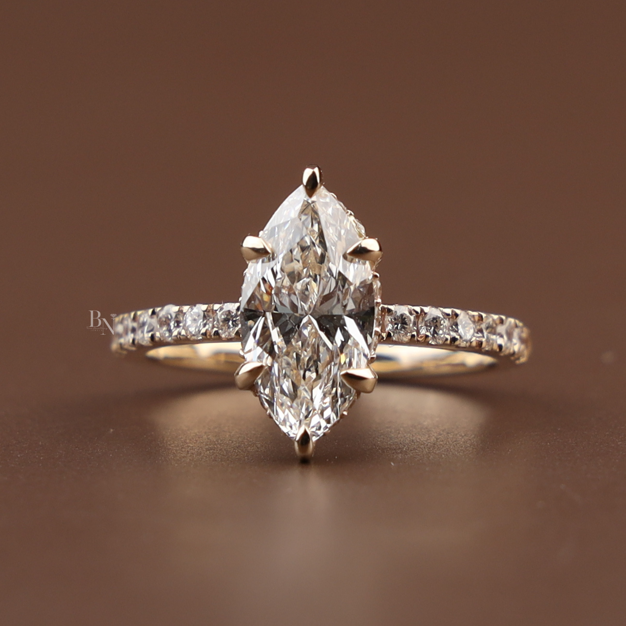 3ct Marquise Lab Grown Diamond Engagement Ring | Hidden Halo Pave Bridal Ring | 14K Yellow Gold Split Shank | IGI Certified | Promise Ring (Copy)