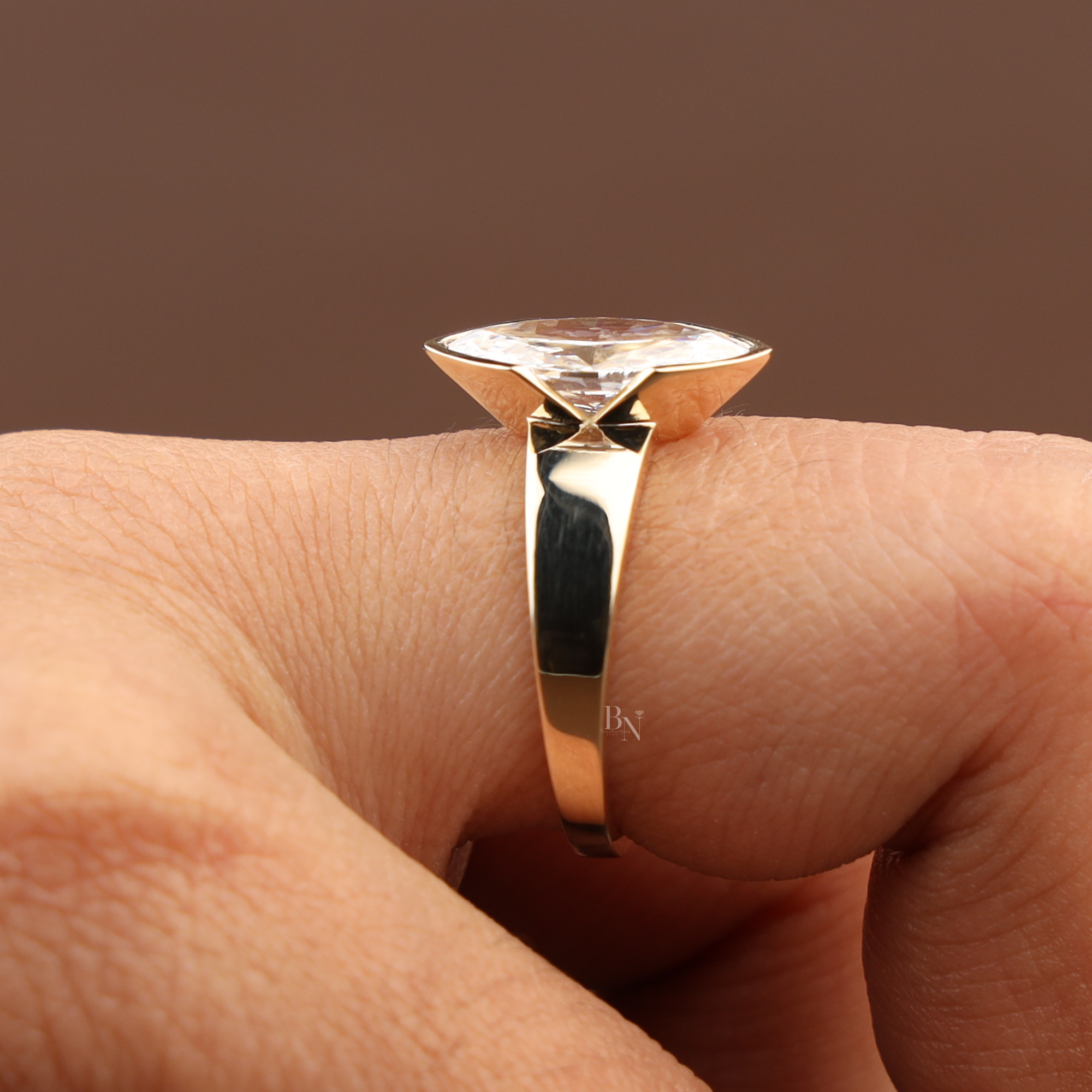 2ct Marquise Diamond Engagement Ring | 18K Yellow Gold Bezel Set Tapered Band | IGI Certified Ring