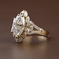 3ct Marquise Lab Diamond Engagement Ring | Marquise Cluster Halo Setting | Split Shank Gold Band | Unique Luxury Wedding Jewelry |