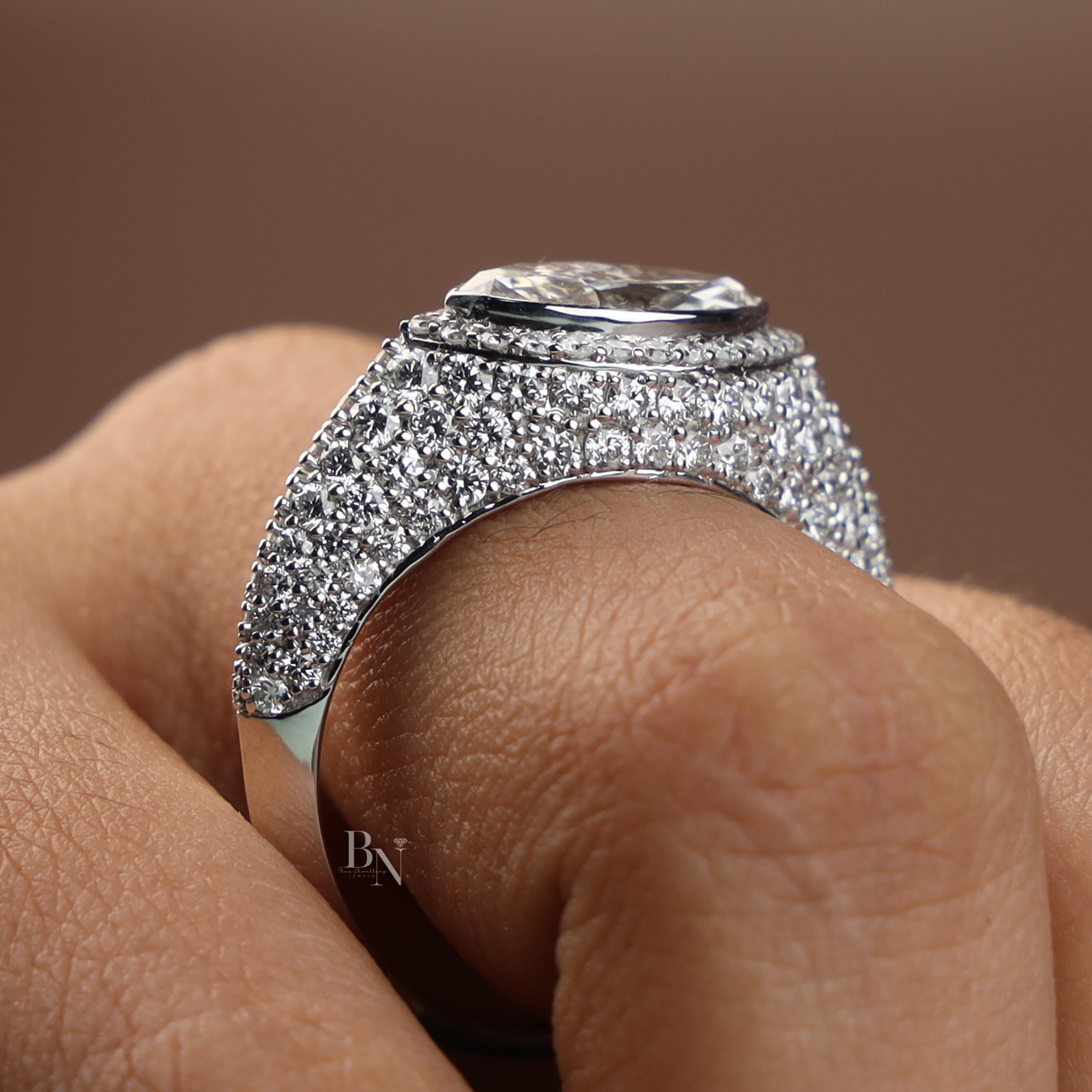 2ct Marquise Lab Grown Diamond Engagement Ring | Hidden Halo Pave Band | 14K White Gold Cathedral Ring | IGI Certified