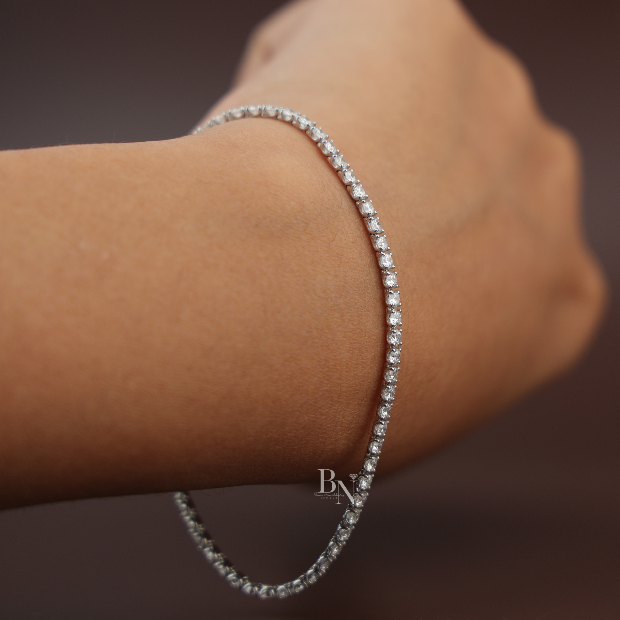 4ctw Round Lab Diamond Tennis Bracelet, 14K White Gold Inline Wedding Bracelet, Classic Bridal Diamond Jewelry, Anniversary Gift for Her