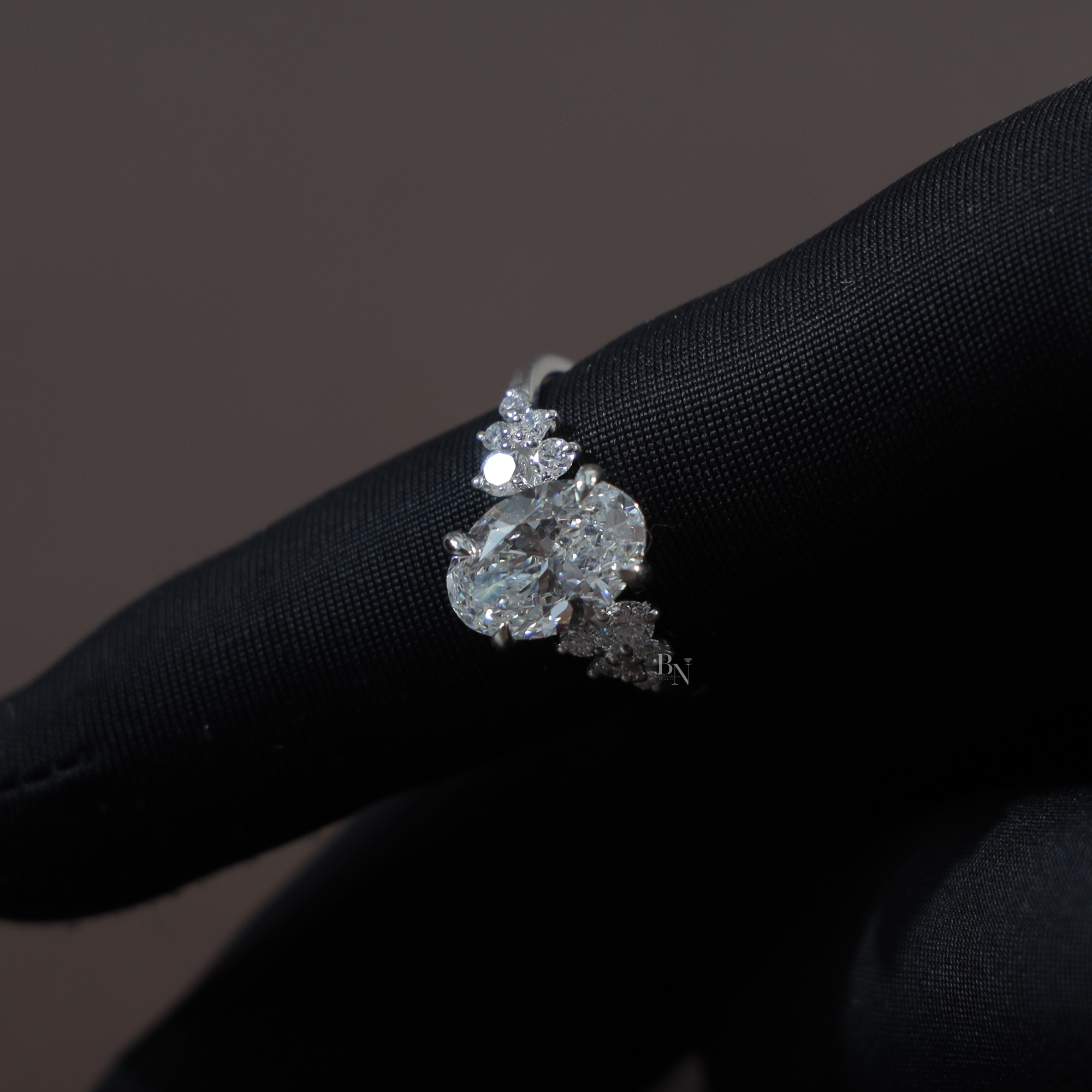 2 Carat Oval Lab Grown Diamond Engagement Ring | 14K White Gold Cluster Setting | IGI Certified | Unique Bridal Anniversary Ring |