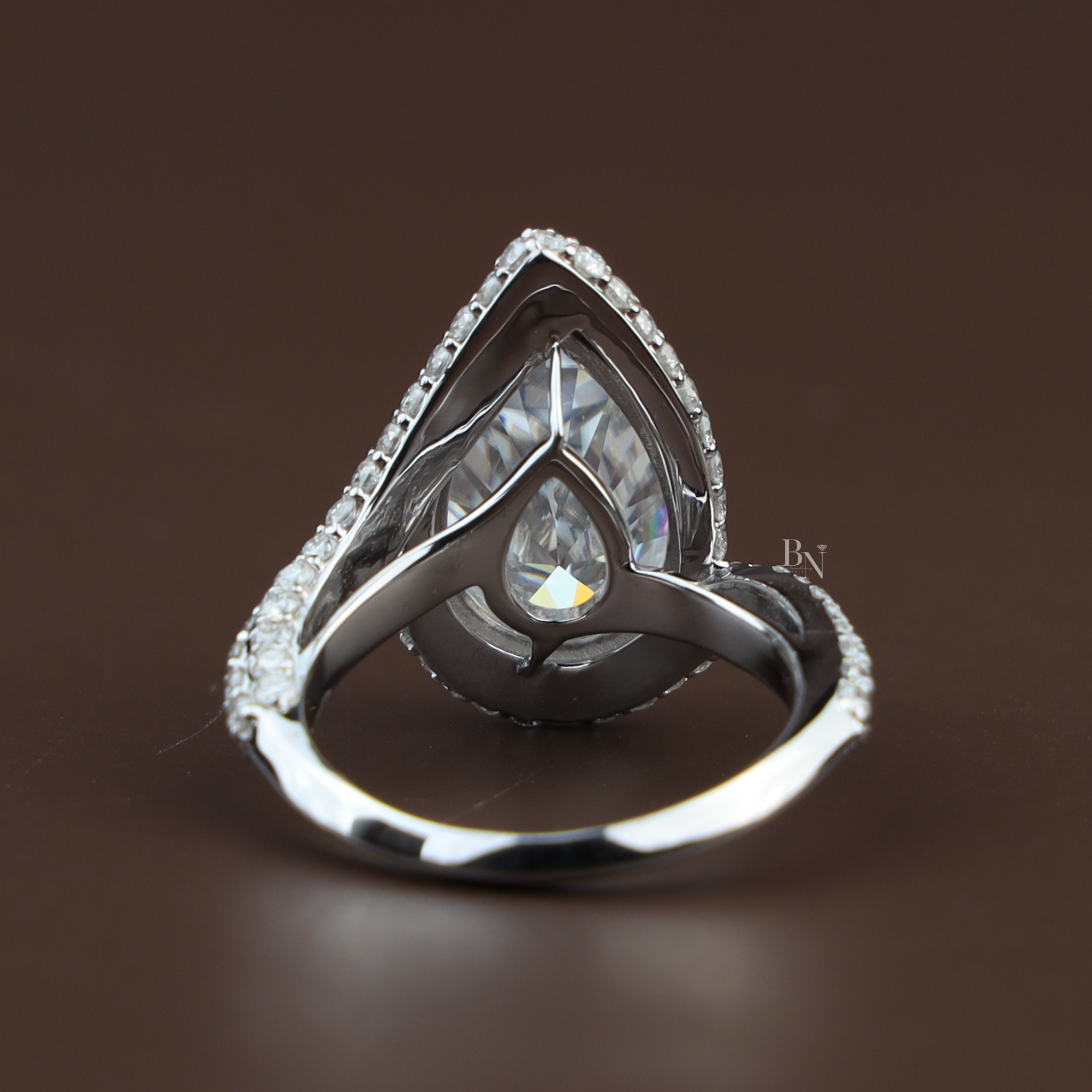 5.50ct Pear Moissanite Engagement Ring | 14K White Gold Triple Pave Bypass Band | Double Halo Sparkle Ring | High Brilliance Bridal Jewelry