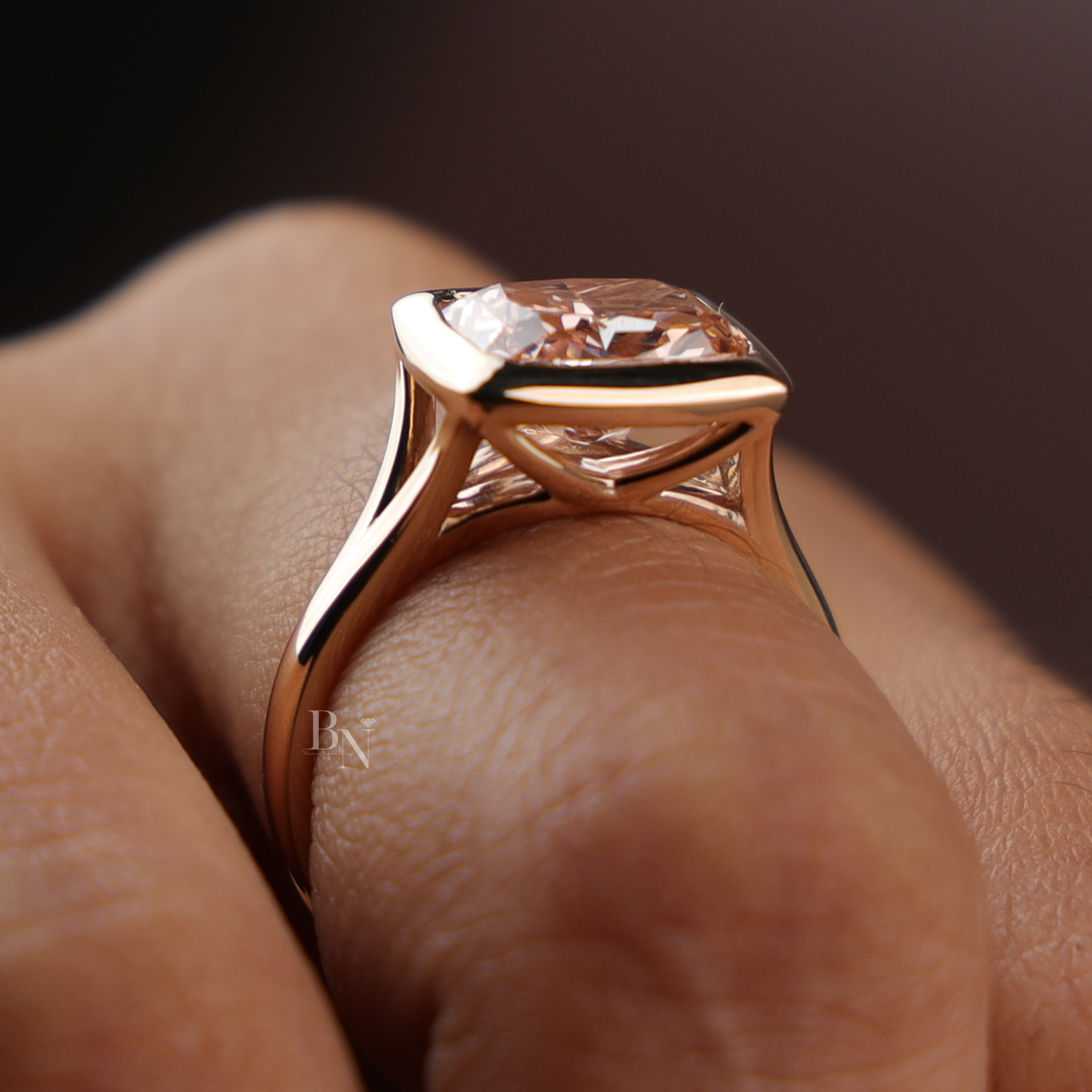 3ct Fancy Pink Cushion Lab Diamond Ring, East West Bezel Set Ring, Rose Gold Minimalist Wedding Ring, Unique Solitaire
