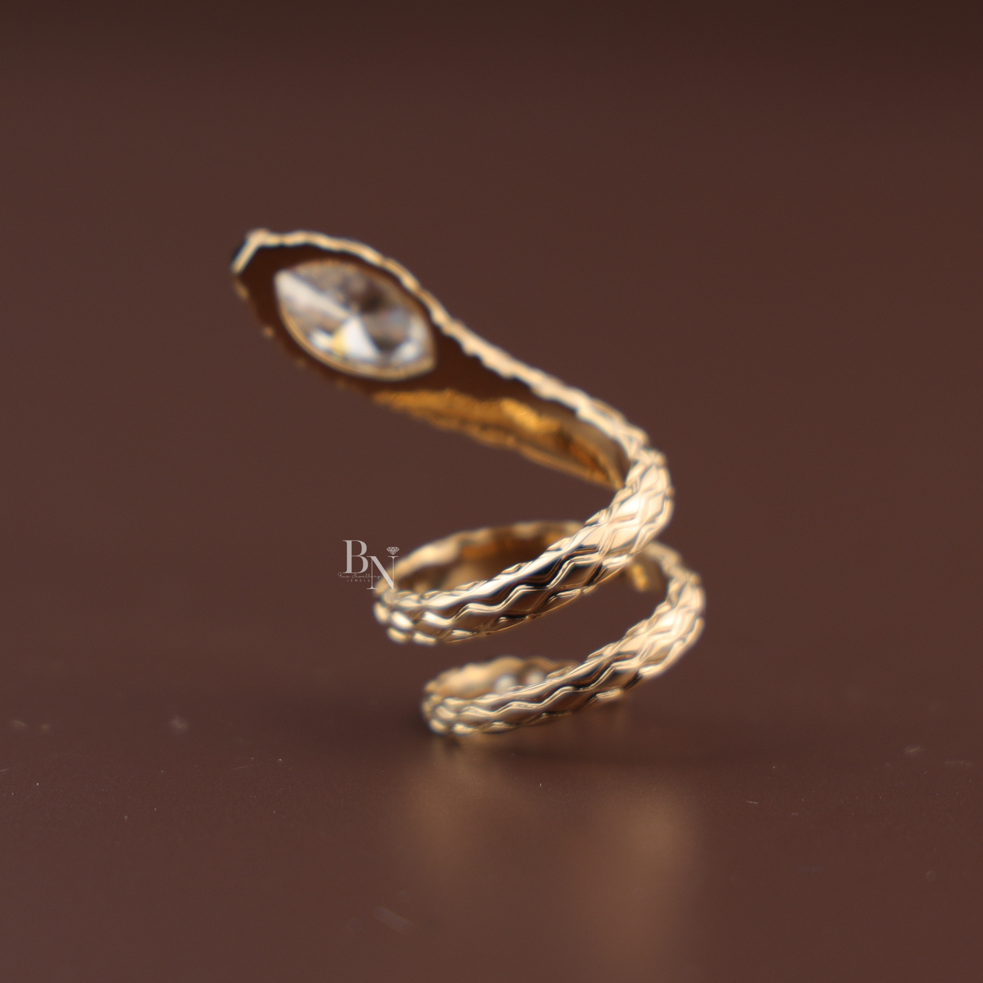 1ct Marquise Lab Diamond Snake Ring , 14K Yellow Gold Serpent Wrap Ring , Symbolic Animal Engagement Ring