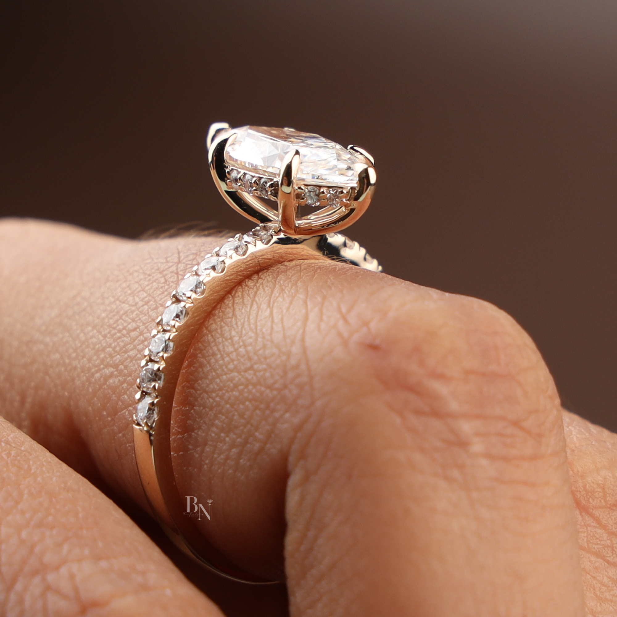 3ct Marquise Lab Grown Diamond Engagement Ring | Hidden Halo Pave Bridal Ring | 14K Yellow Gold Split Shank | IGI Certified | Promise Ring (Copy)