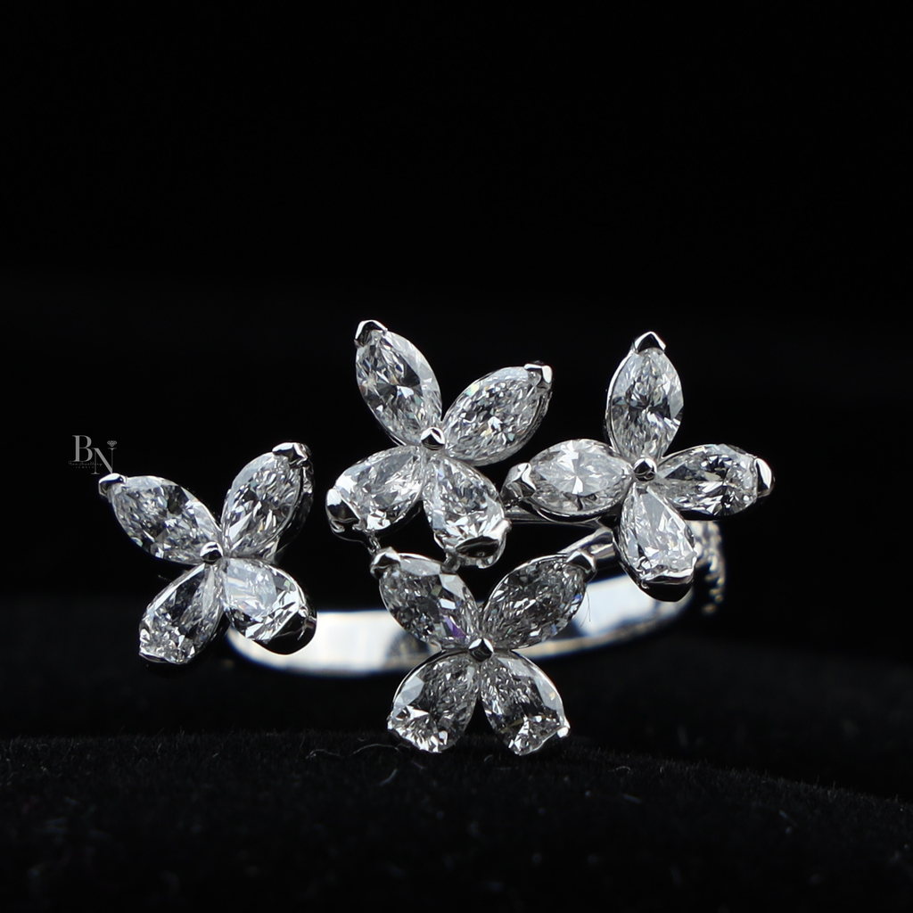 2ctw Butterfly Lab Grown Diamond Ring | Marquise Cut Cluster Bypass Band | 14K White Gold Floral Engagement Ring |
