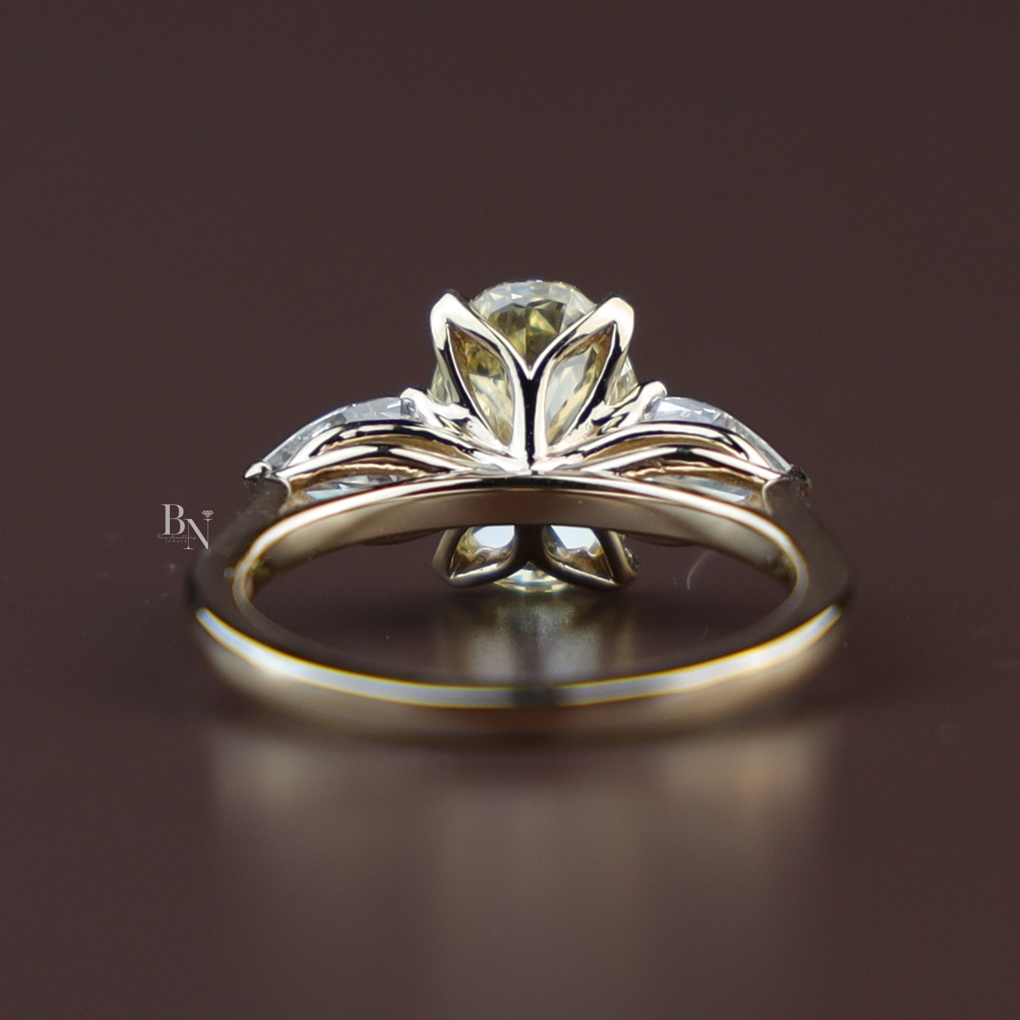 2ct Fancy Yellow Oval Lab Grown Diamond Engagement Ring | 14K Yellow Gold Three Stone Ring | Pear Cut