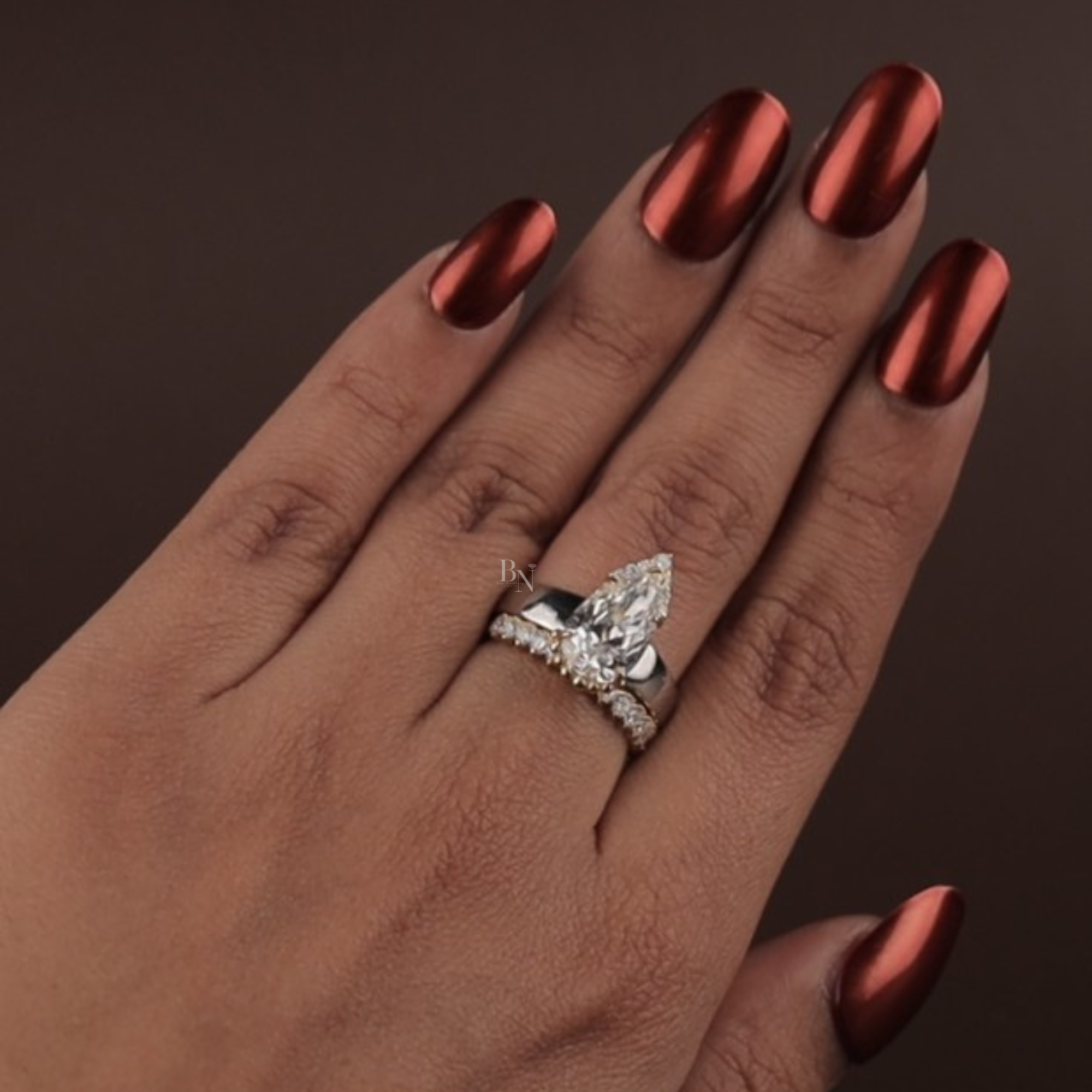 2.5ct Pear Cut Lab Grown Diamond Engagement Ring | Hidden Halo Bridal Set | 14K White Gold Pave Band | IGI Certified Pear Solitaire Ring