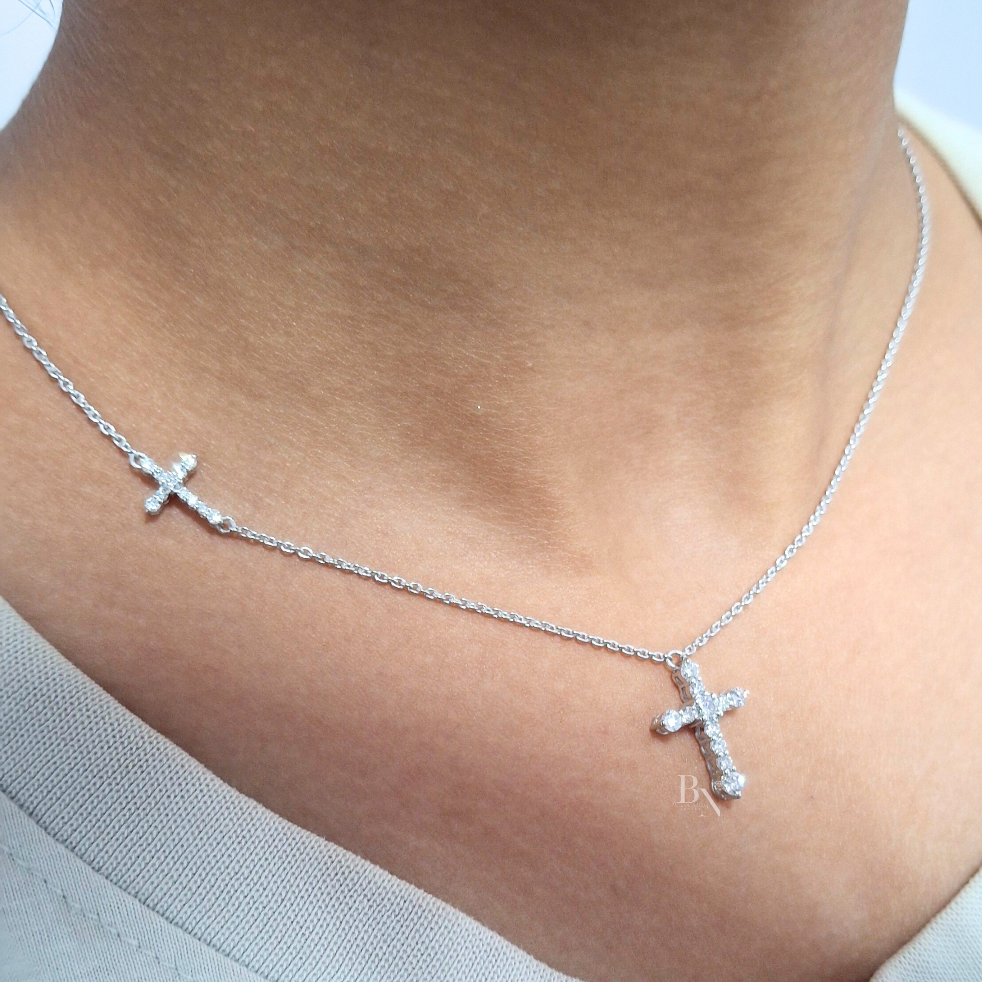 2ctw Round Lab Grown Diamond Cross Necklace | 14K Yellow Gold Double Cross Pendant | Religious Fine Jewellery |  Anniversary Gift