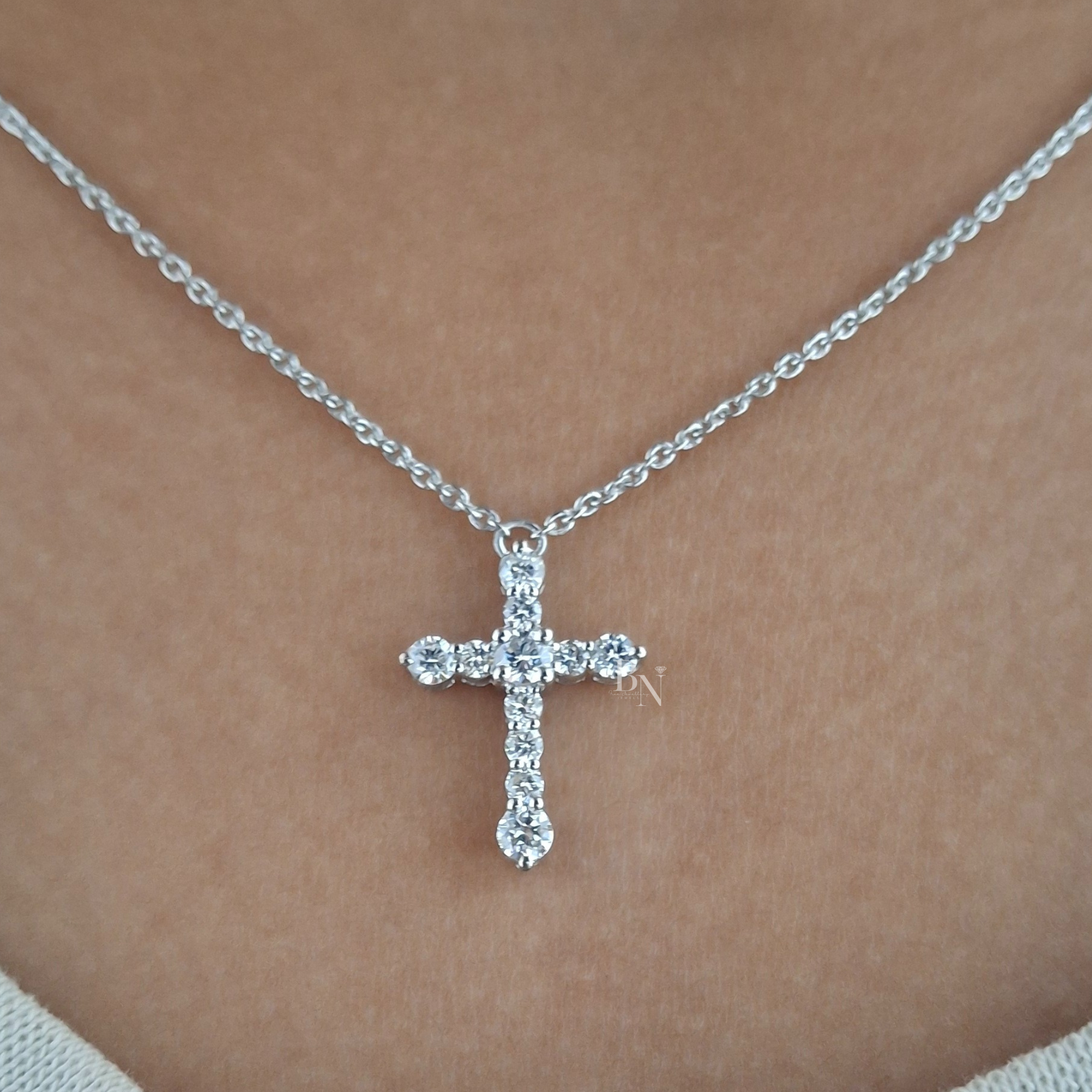 2ctw Round Lab Grown Diamond Cross Necklace | 14K Yellow Gold Double Cross Pendant | Religious Fine Jewellery |  Anniversary Gift
