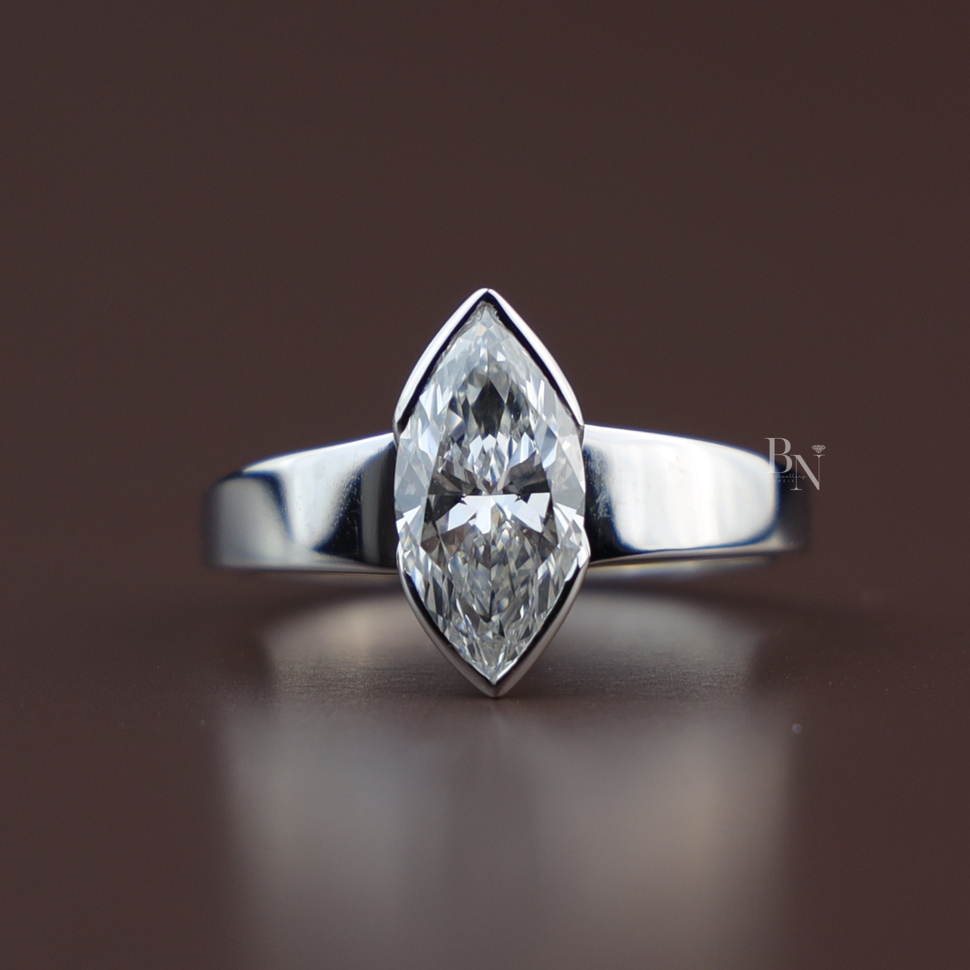2ct Marquise Diamond Engagement Ring | 18K Yellow Gold Bezel Set Tapered Band | IGI Certified Ring