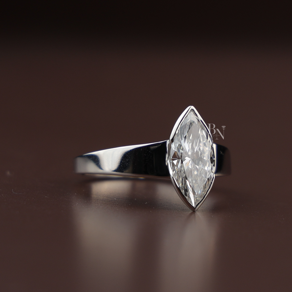 2ct Marquise Diamond Engagement Ring | 18K Yellow Gold Bezel Set Tapered Band | IGI Certified Ring