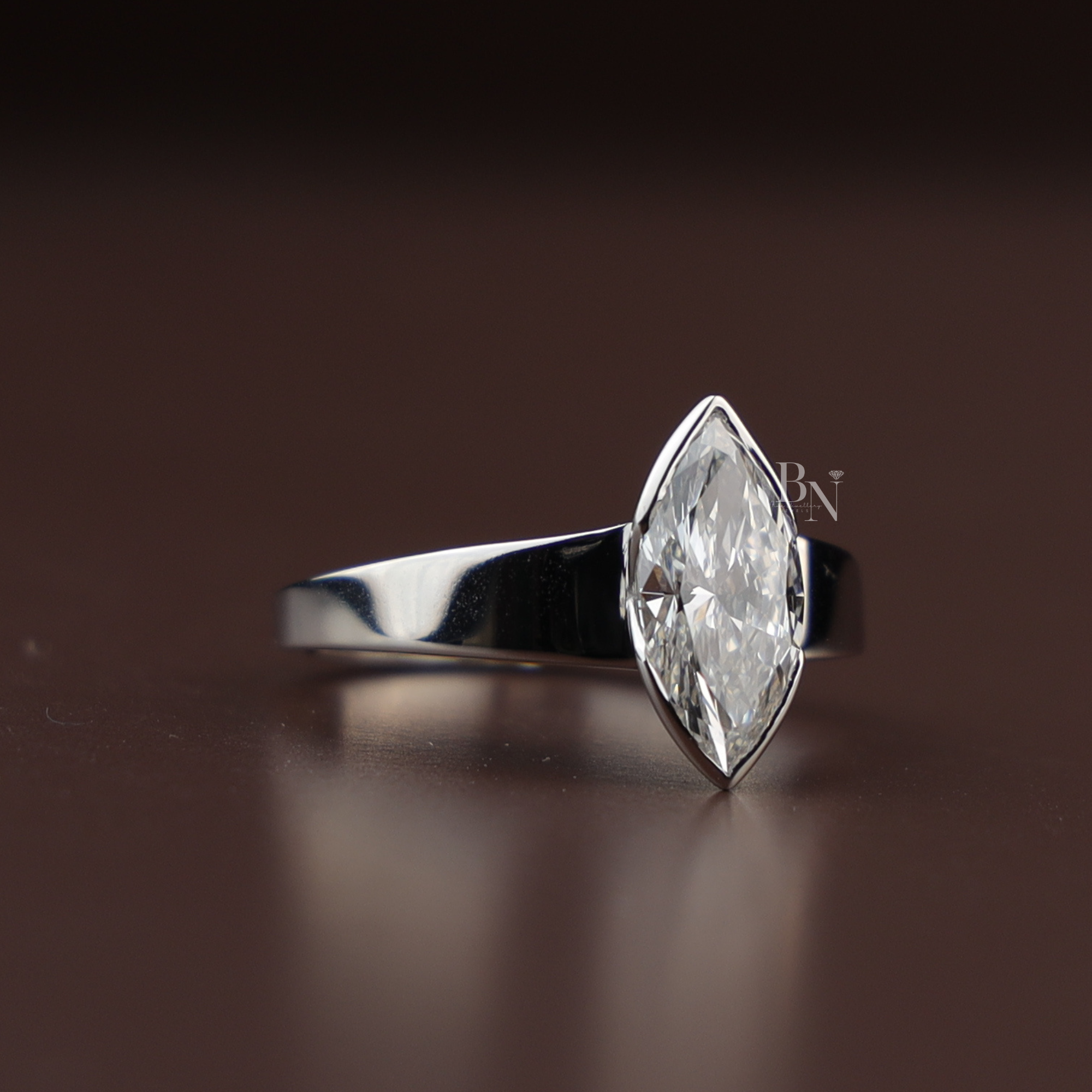 2ct Marquise Diamond Engagement Ring | 18K Yellow Gold Bezel Set Tapered Band | IGI Certified Ring