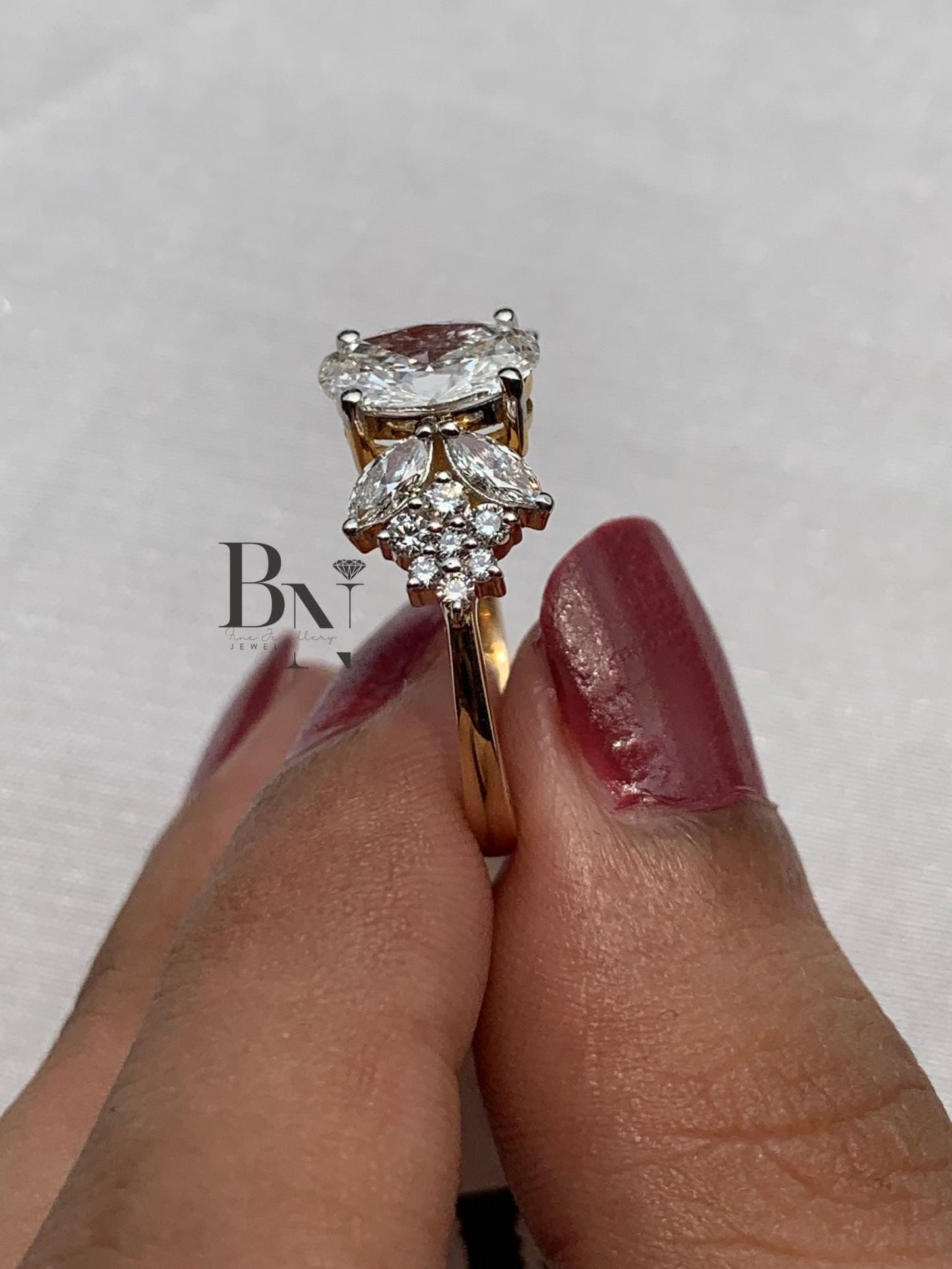 1.00 CT Oval Butterfly Engagement Ring 1ct | Unique Marquise Cluster Ring 14k Gold | Vintage Inspired Proposal Ring | Nature Wedding Ring