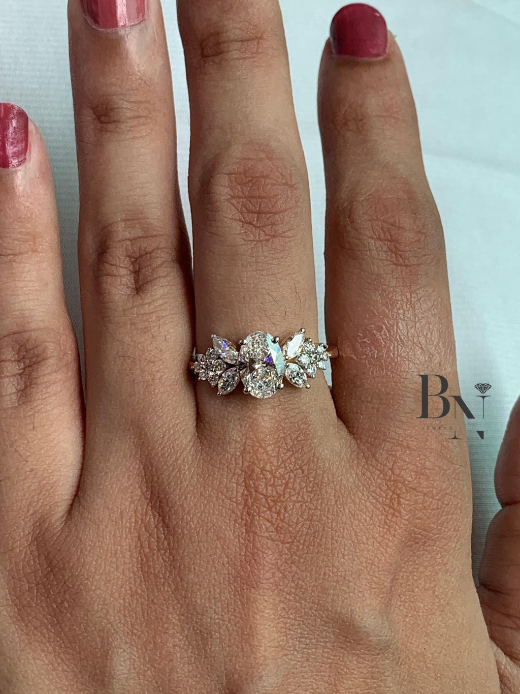 1.00 CT Oval Butterfly Engagement Ring 1ct | Unique Marquise Cluster Ring 14k Gold | Vintage Inspired Proposal Ring | Nature Wedding Ring