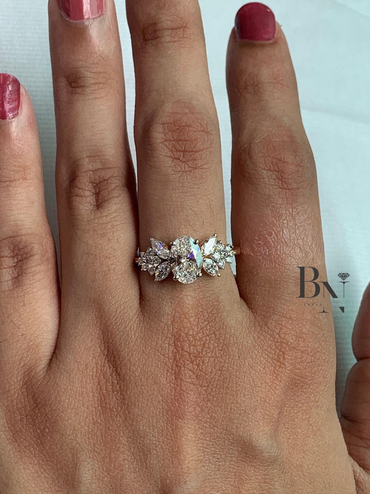 1.00 CT Oval Butterfly Engagement Ring 1ct | Unique Marquise Cluster Ring 14k Gold | Vintage Inspired Proposal Ring | Nature Wedding Ring