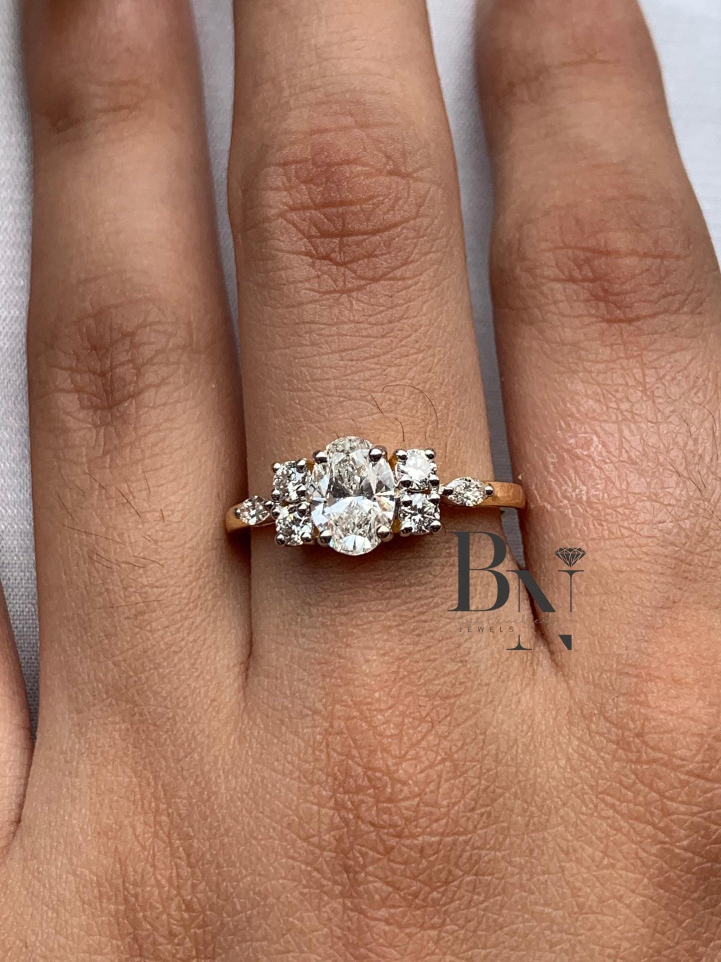 1.00 CT Oval Cluster Engagement Ring 14k Gold | Multi Stone Diamond Ring | Vintage Inspired Floral Proposal Ring | Unique Anniversary Gift