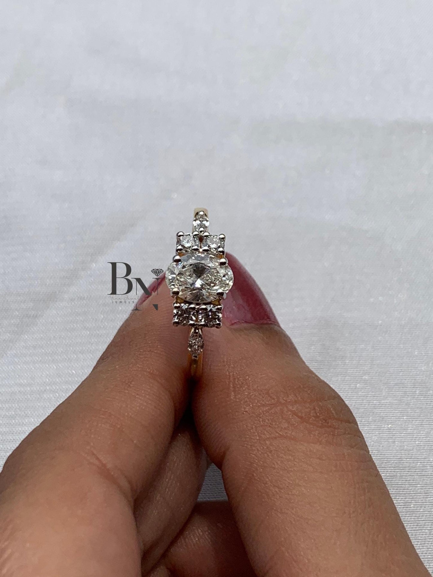 1.00 CT Oval Cluster Engagement Ring 14k Gold | Multi Stone Diamond Ring | Vintage Inspired Floral Proposal Ring | Unique Anniversary Gift